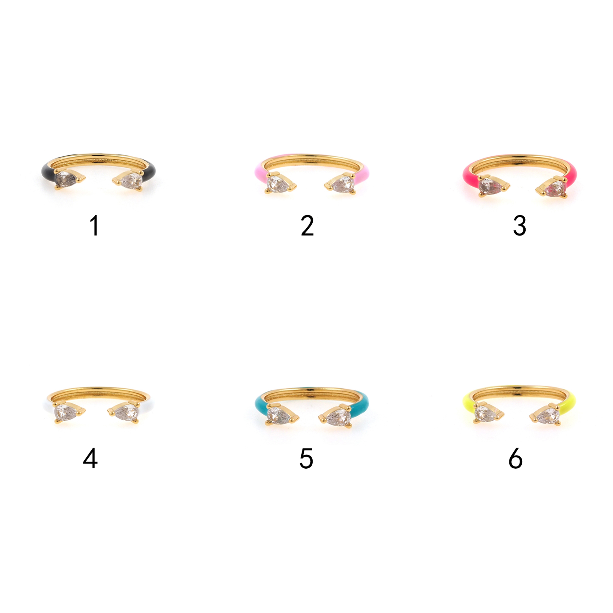 18K Gold Filled Enamel Thin Ring,Teardrop CZ Ring,Adjustable Ring,Minimalist Ring,Open Ring