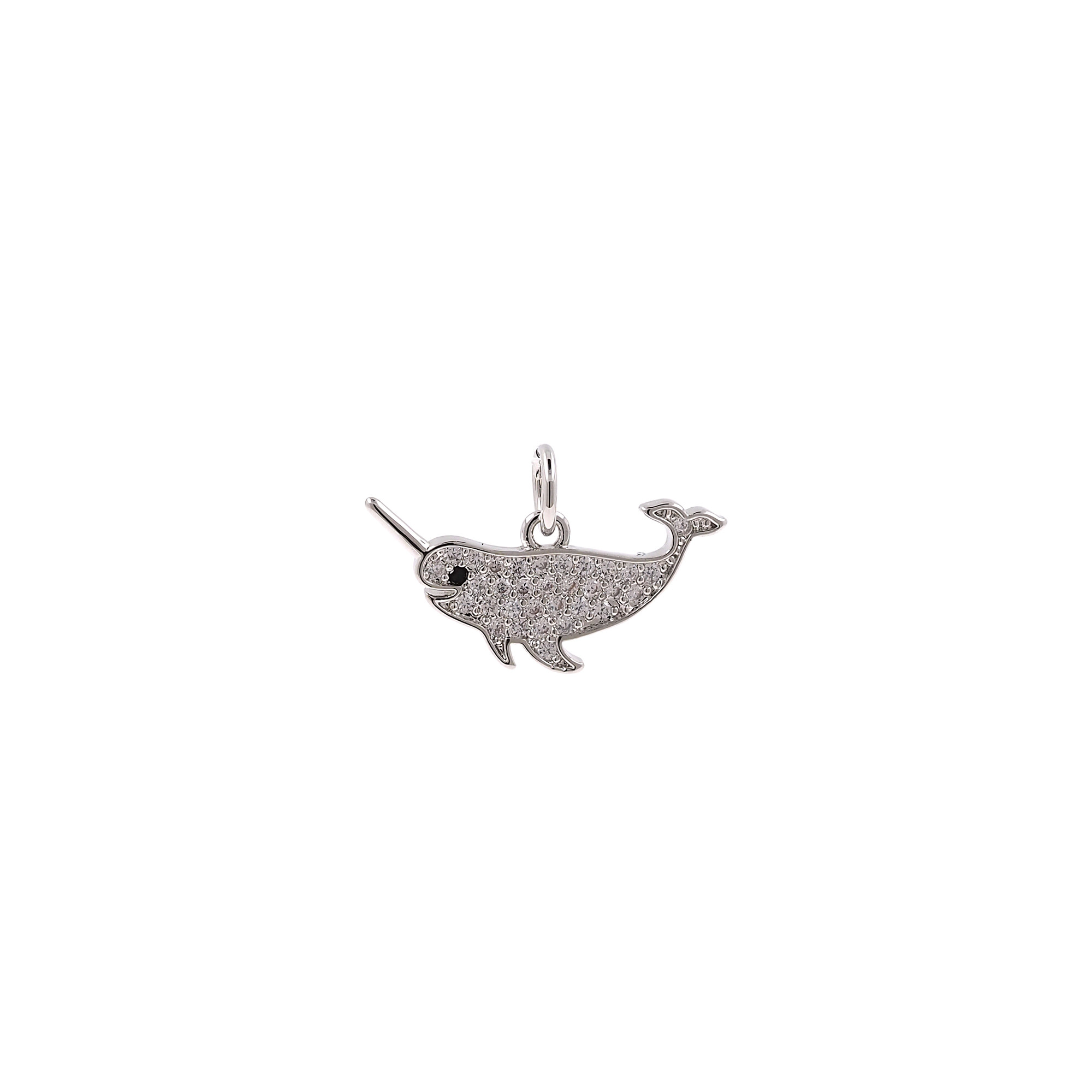 18K Gold Filled Narwhal Pendant,CZ Micro Pave Narwhal Charm Earrings Necklace for DIY Jewelry Making Supply