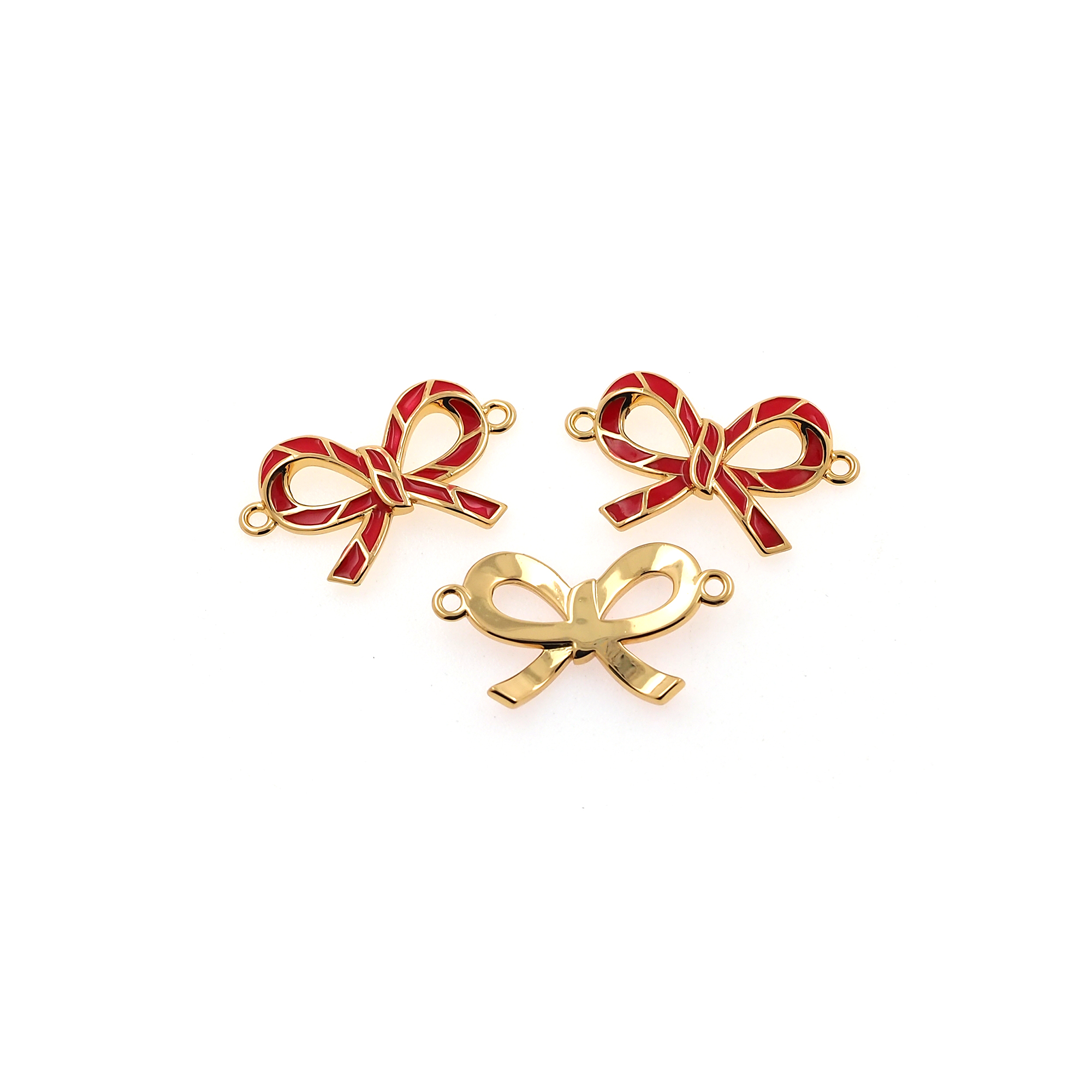 18K Gold Filled Bow Connector,Enamel Bow Charm Necklace Bracelet for DIY Jewelry Making Supply