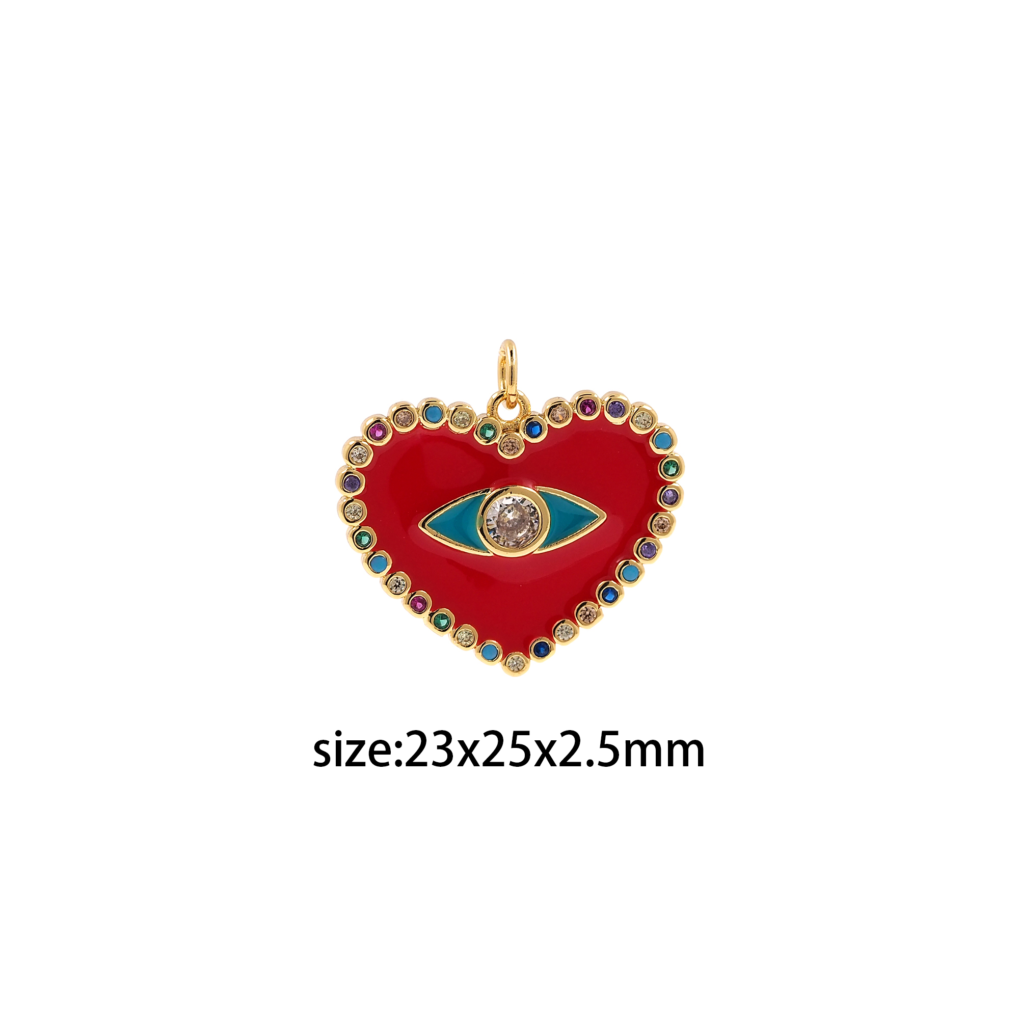 18K Gold Filled Heart Eye Pendant,Amulet Charm,Enamel Heart Eye Earrings Necklace for DIY Jewelry Making Supply