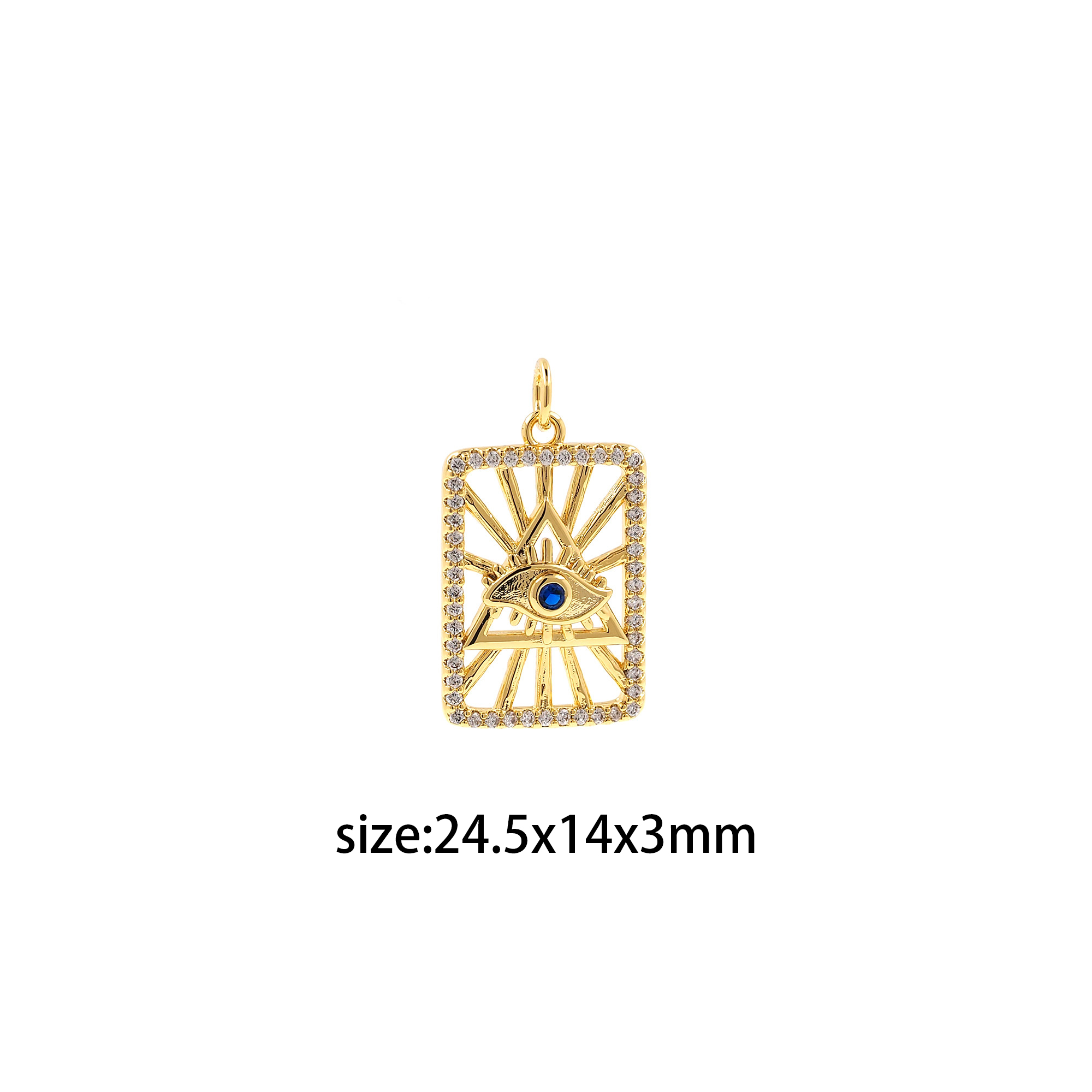 18K Gold Filled Evil Eye Pendant,CZ Micro Pave Triangle Eye Charm Earrings Necklace for DIY Jewelry Making Supply