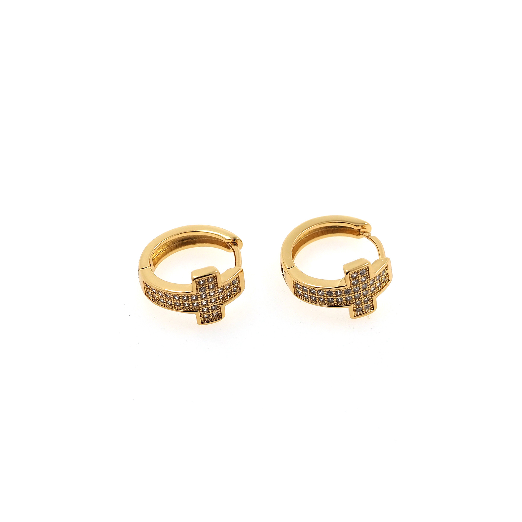 18K Gold Filled Cross Hoop Earrings,Gold CZ Hoops,Dainty Hoops Huggie,Dainty Zirconia Earrings,Gold Hoops