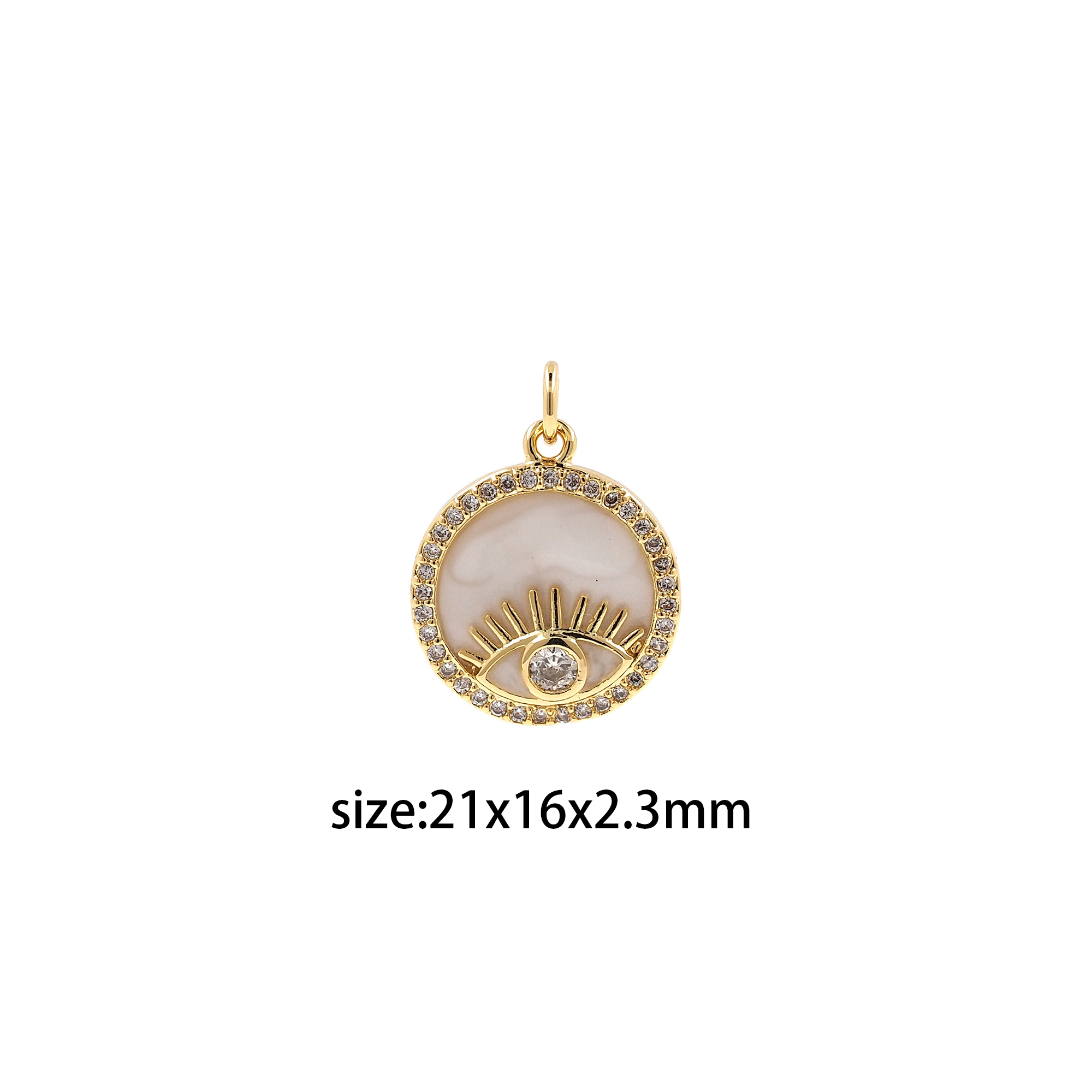 18K Gold Filled Evil Eye Pendant,Amulet Charm,CZ Micro Pave Coin Eye Earrings Necklace for DIY Jewelry Making Supply