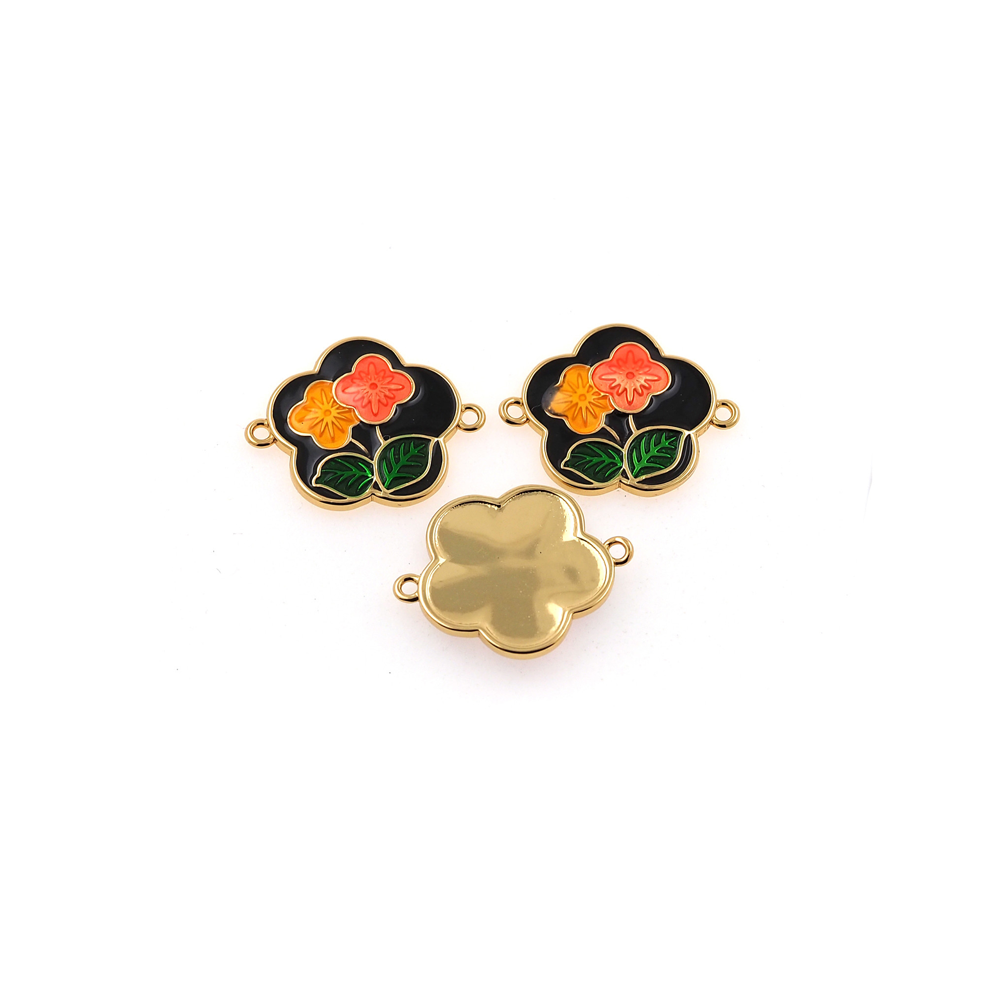 18K Gold Filled Flower Connector,Enamel Flower Charm Necklace Bracelet for DIY Jewelry Making Supply