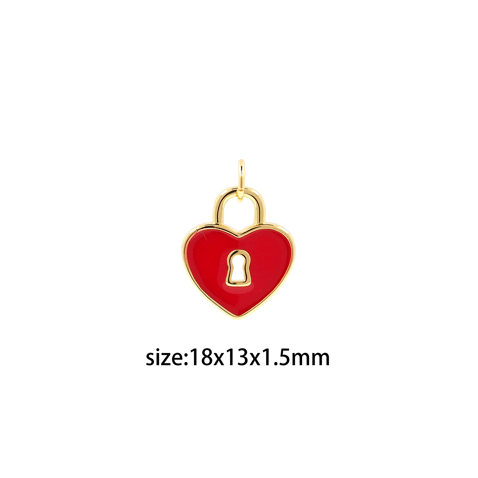 18K Gold Filled Heart Lock Pendant,Enamel Heart Lock Charm Earrings Necklace for DIY Jewelry Making Supply