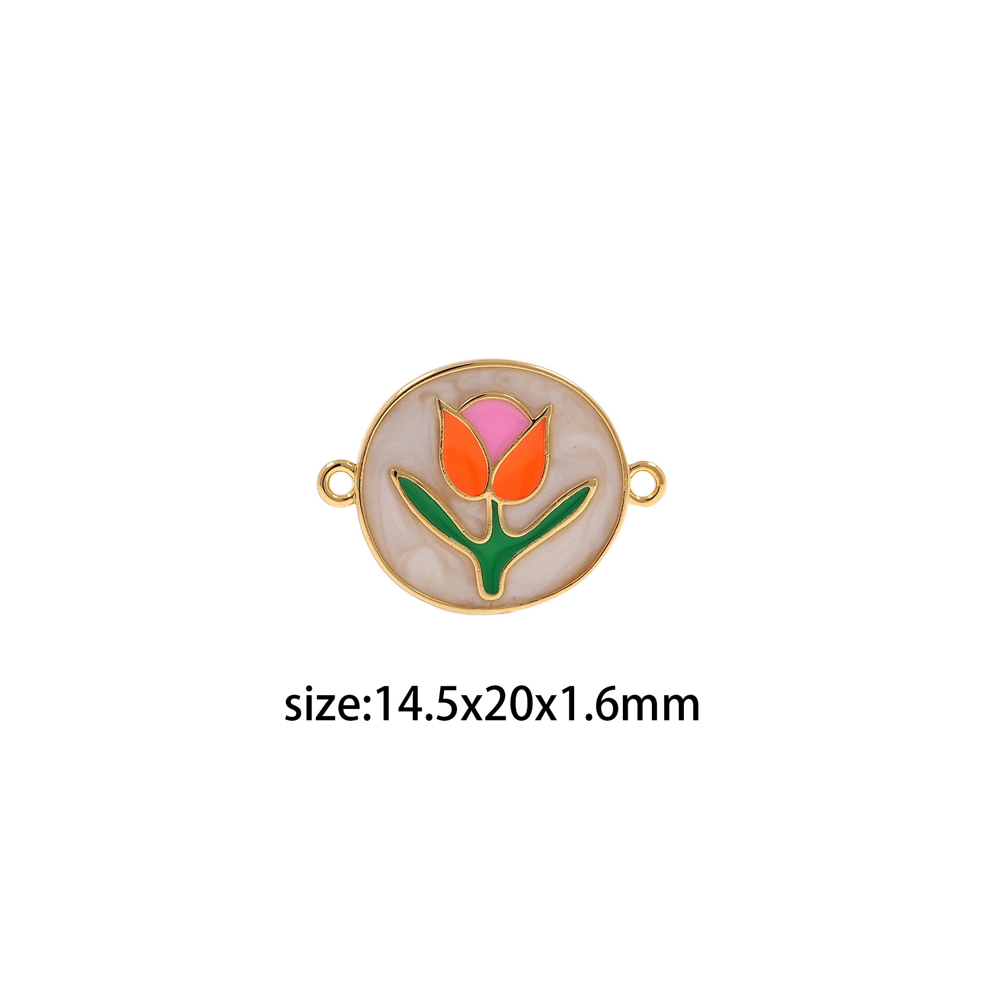 18K Gold Filled Tulip Connector,Enamel Tulip Charm Necklace Bracelet for DIY Jewelry Making Supply