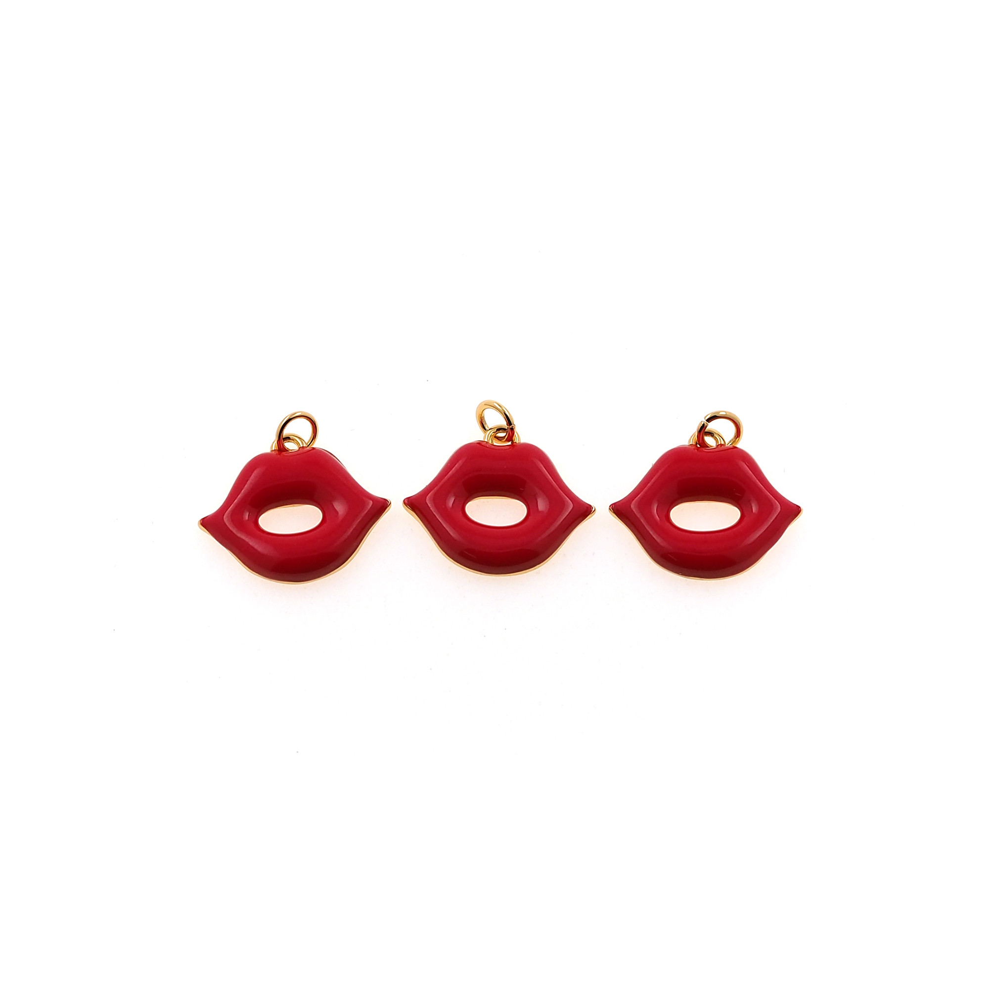 18K Gold Filled Lips Pendant,Enamel Lip Charm Earrings Necklace for DIY Jewelry Making Supply
