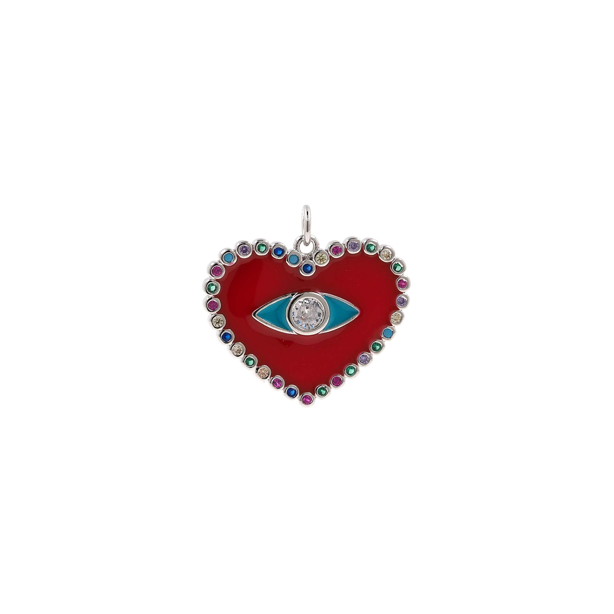 18K Gold Filled Heart Eye Pendant,Amulet Charm,Enamel Heart Eye Earrings Necklace for DIY Jewelry Making Supply