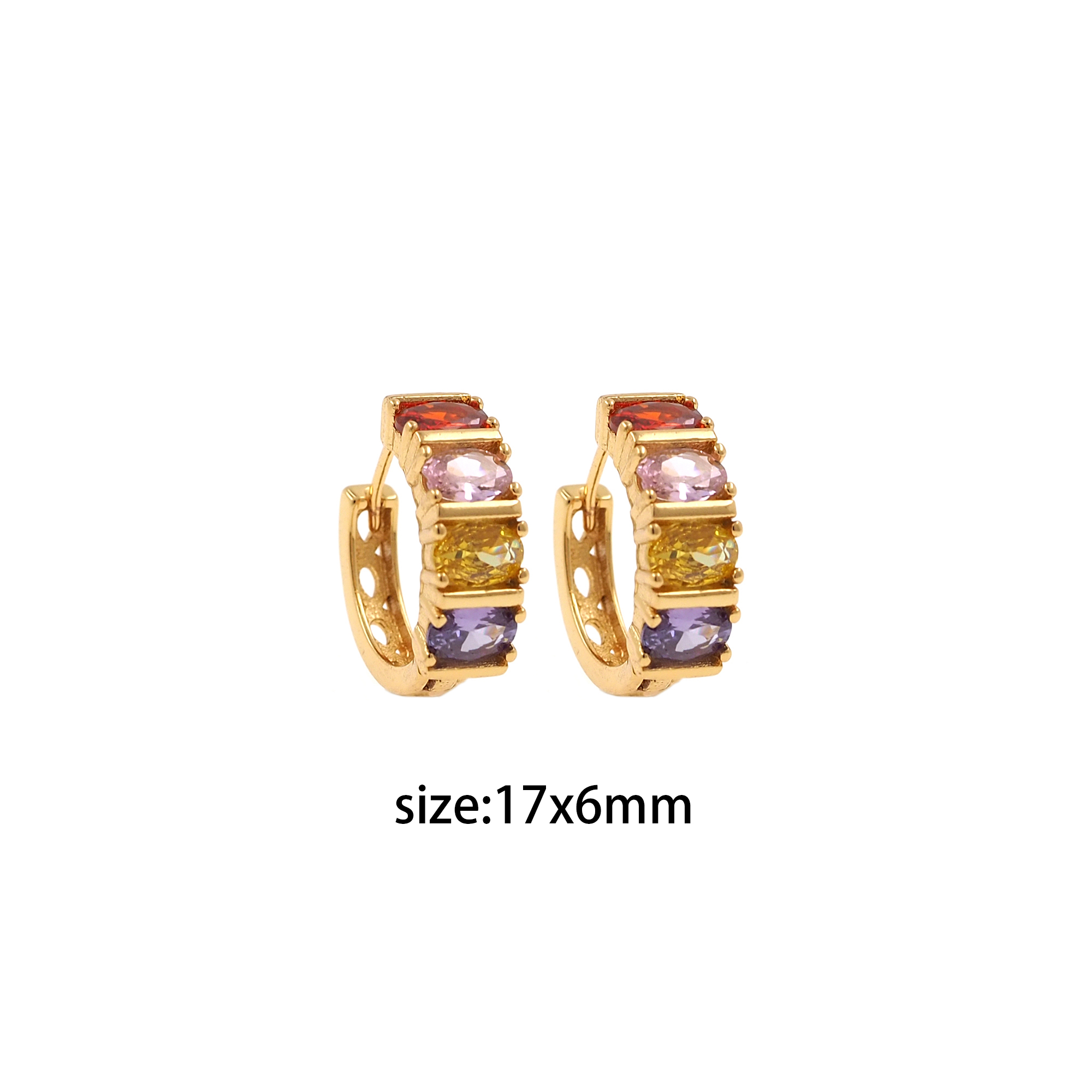 18K Gold Filled Colorful Zirconia Earrings,Dainty Zirconia Earrings,Gold Hoops,Dainty CZ Hoops Huggie