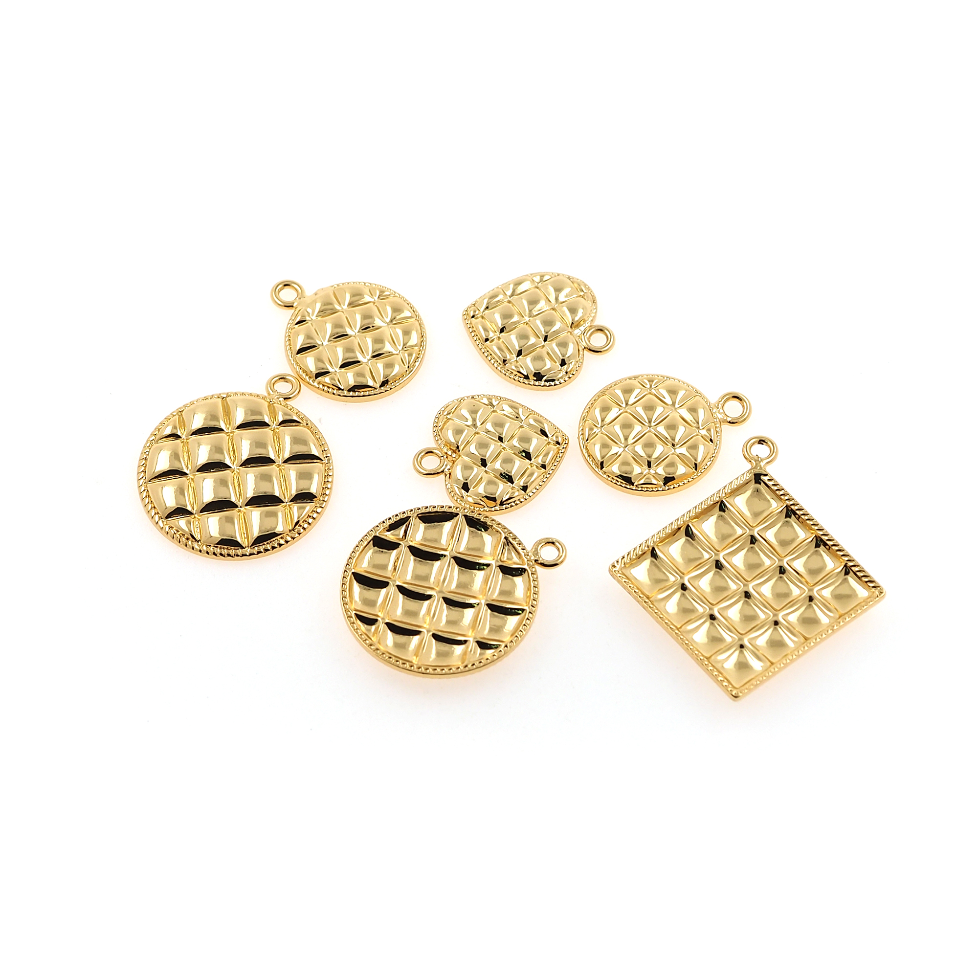 18K Gold Filled Heart Pendant,Round Charm,Square Earrings Necklace for DIY Jewelry Making Supply