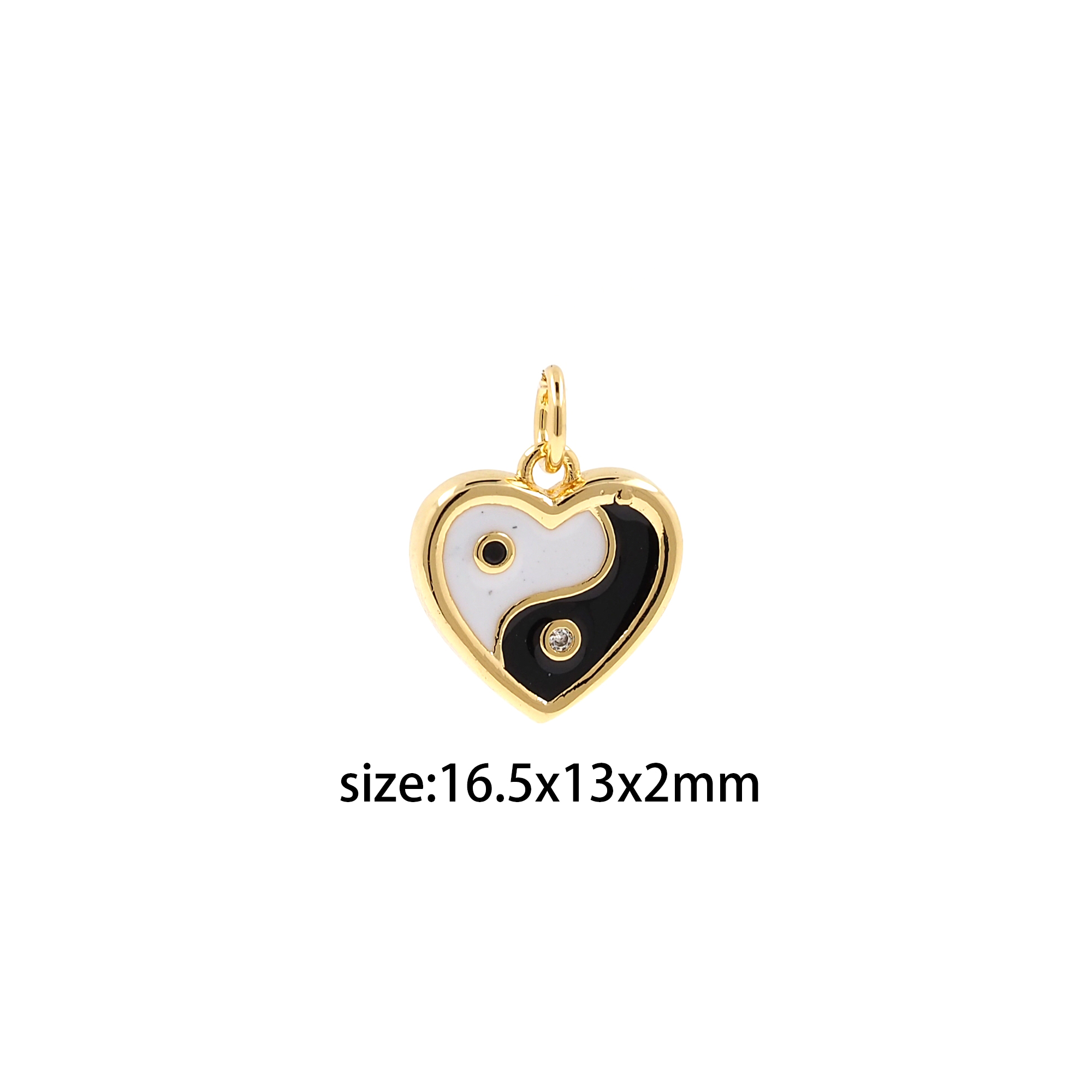 18K Gold Filled Heart Yin Yang Pendant,Enamel Heart Gossip Charm Earrings Necklace for DIY Jewelry Making Supply
