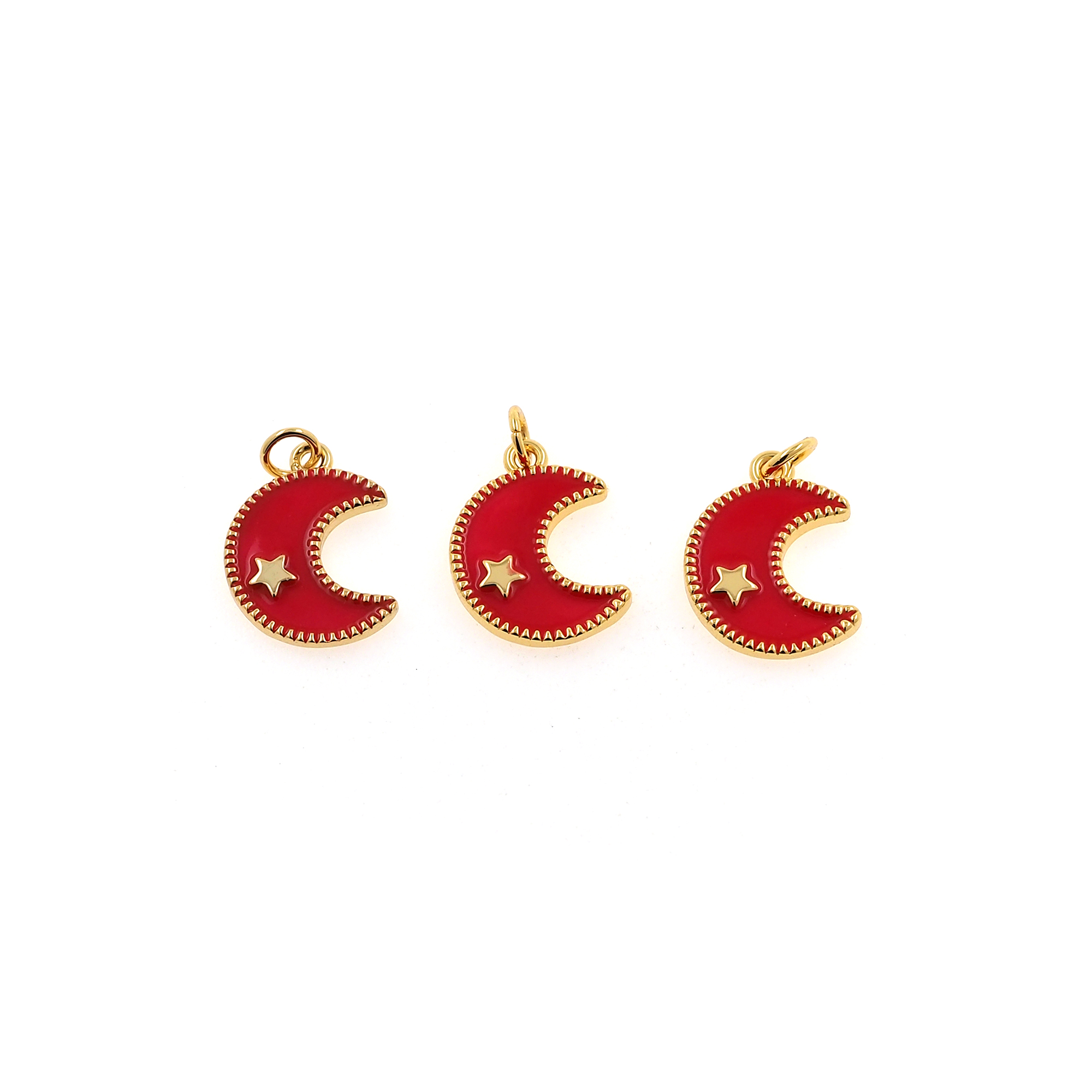 18K Gold Filled Moon Pendant,Enamel Moon Charm Earrings Necklace for DIY Jewelry Making Supply