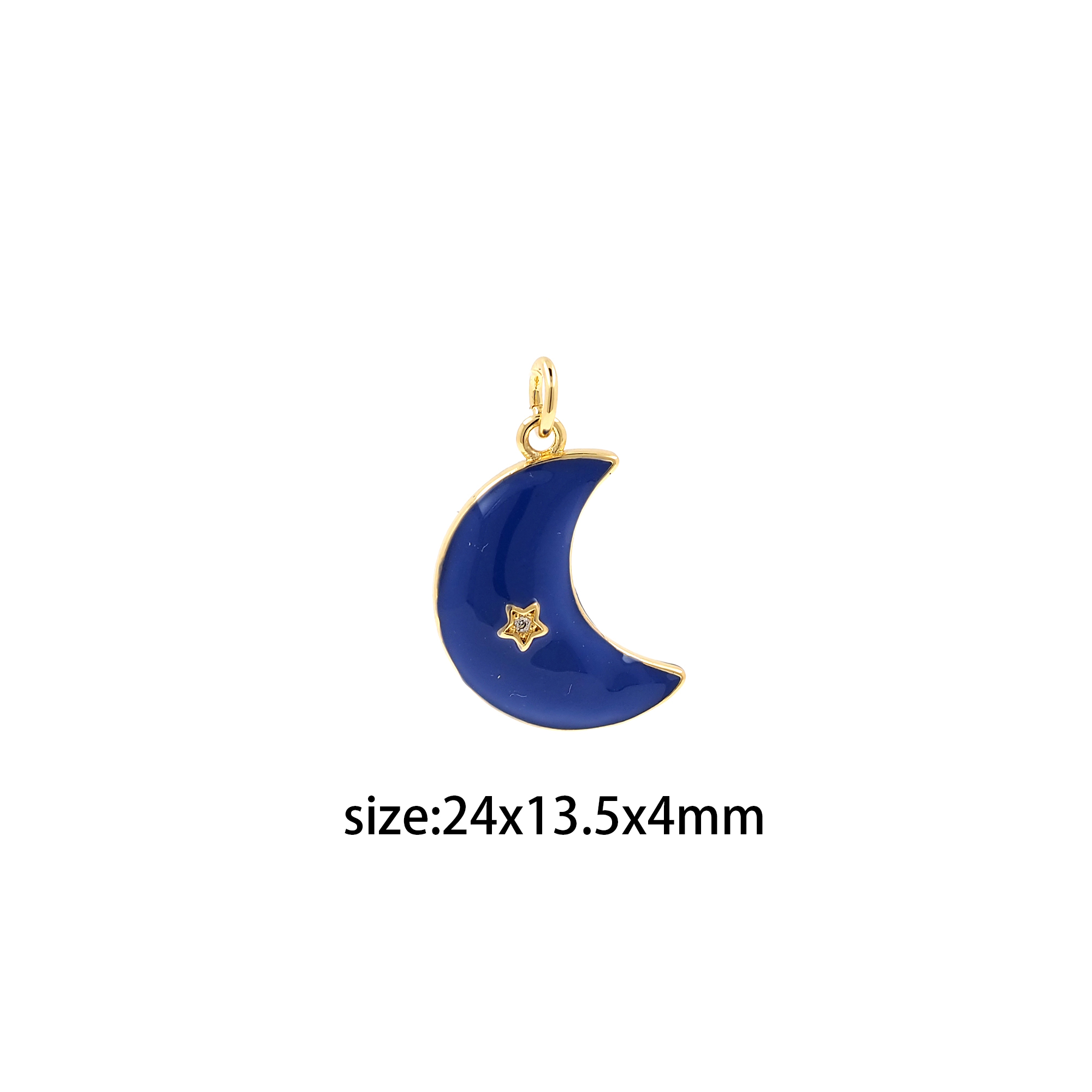 18K Gold Filled Moon Pendant,Enamel Moon Charm Earrings Necklace for DIY Jewelry Making Supply
