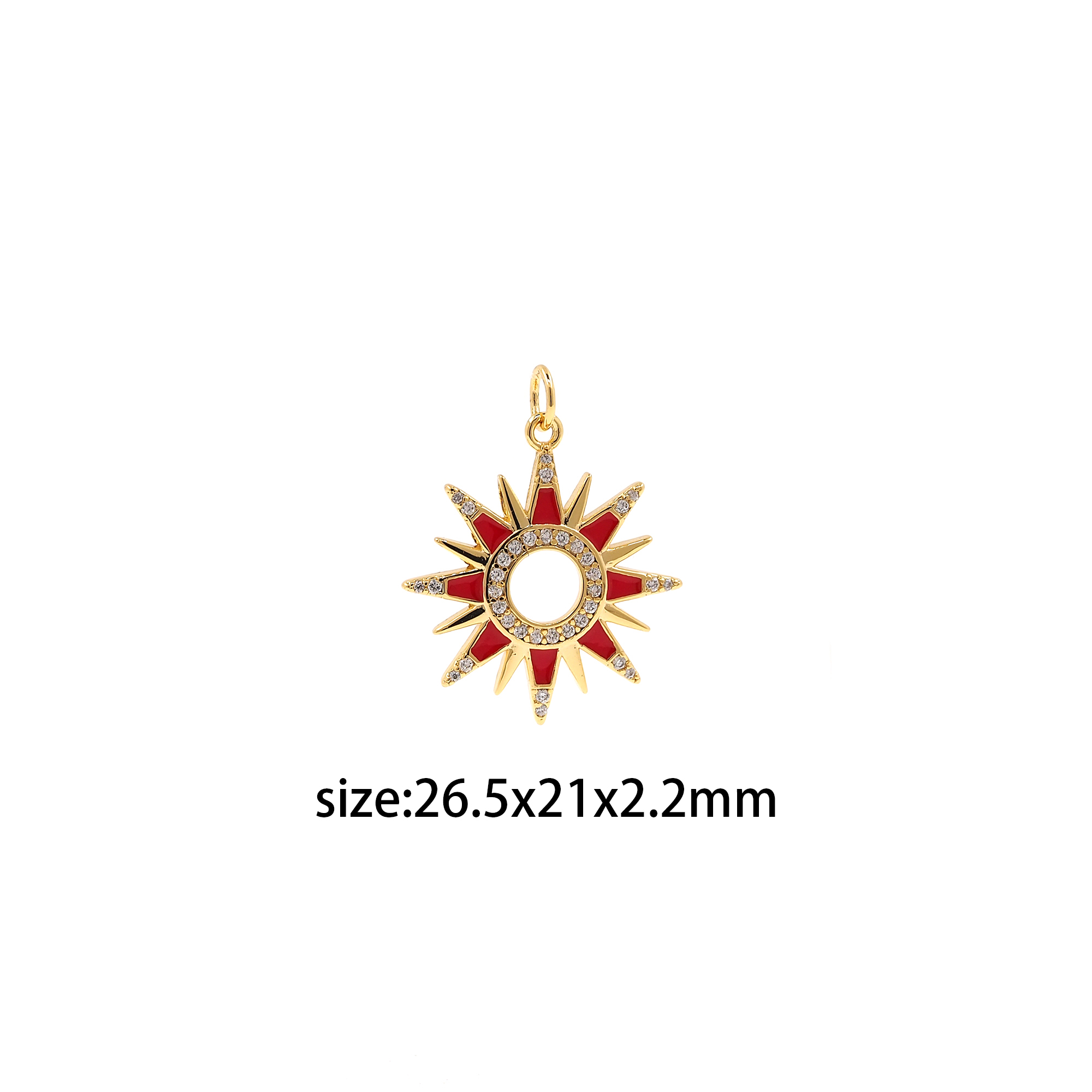 18K Gold Filled Sun Pendant,,Celestial Charm,Enamel Sun Earrings Necklace for DIY Jewelry Making Supply