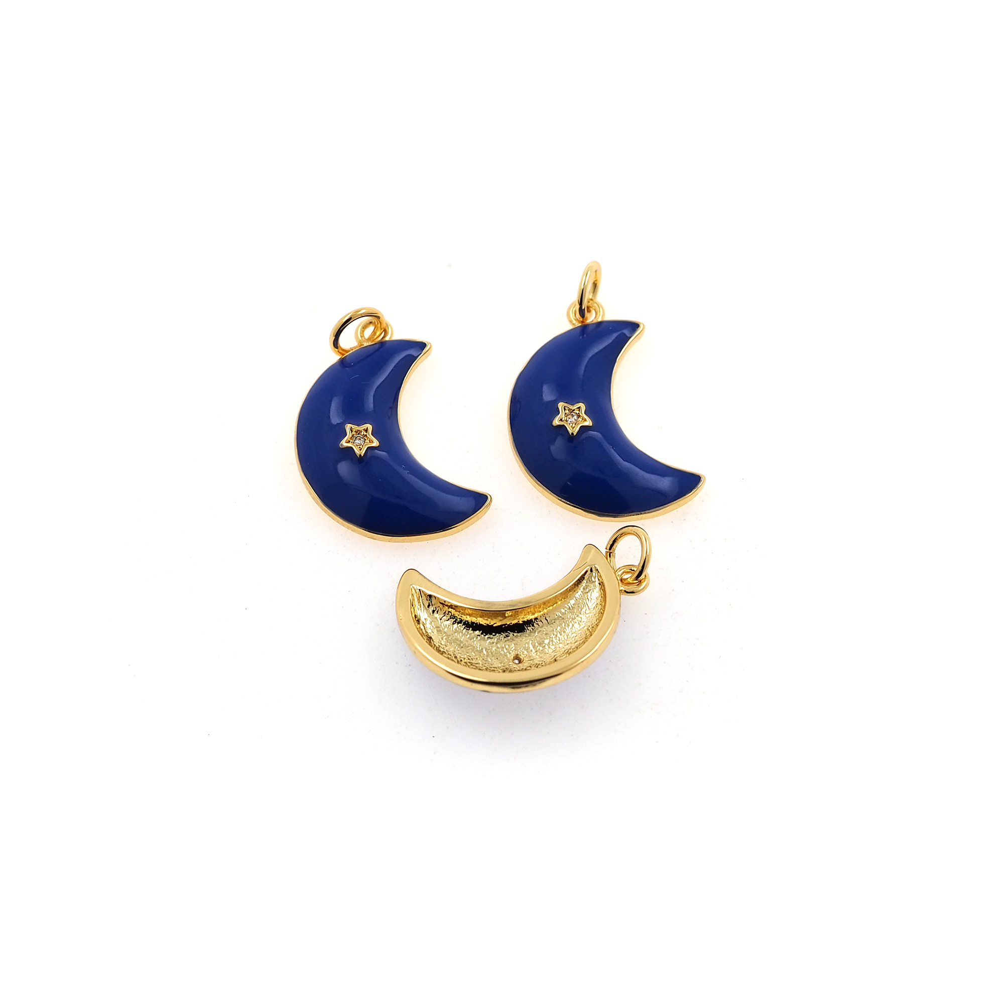 18K Gold Filled Moon Pendant,Enamel Moon Charm Earrings Necklace for DIY Jewelry Making Supply