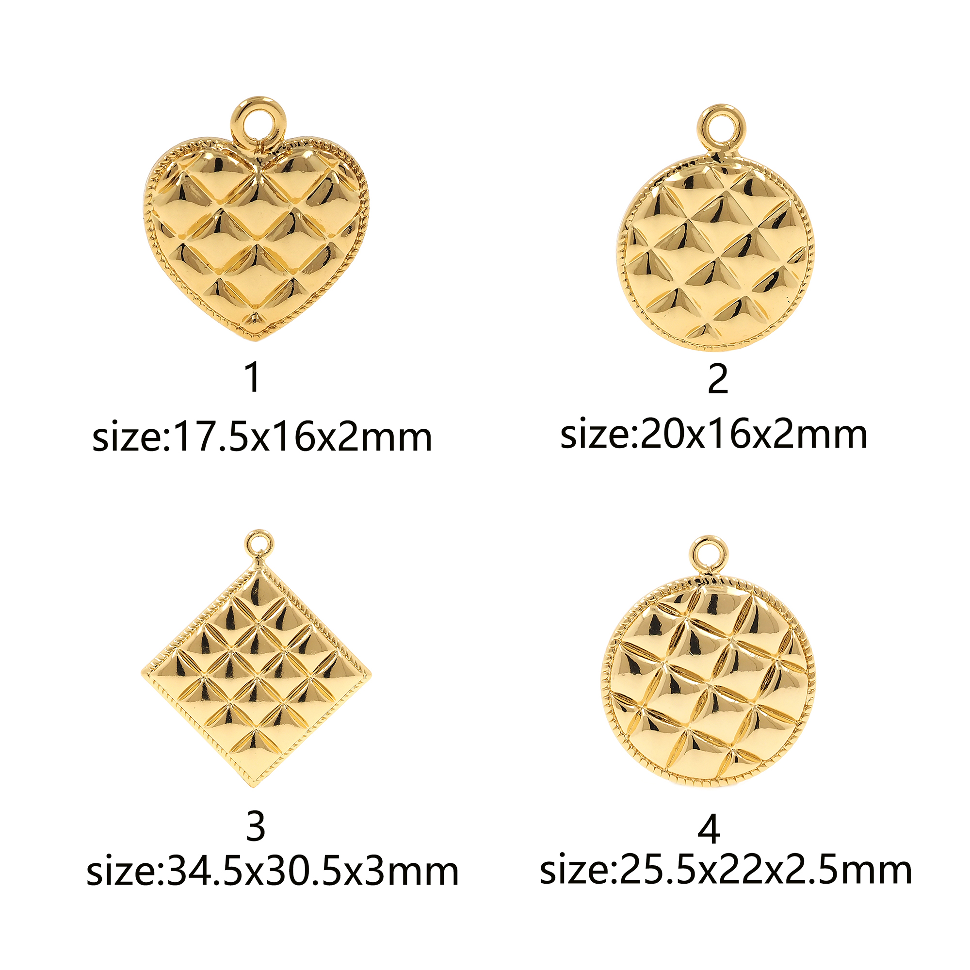 18K Gold Filled Heart Pendant,Round Charm,Square Earrings Necklace for DIY Jewelry Making Supply