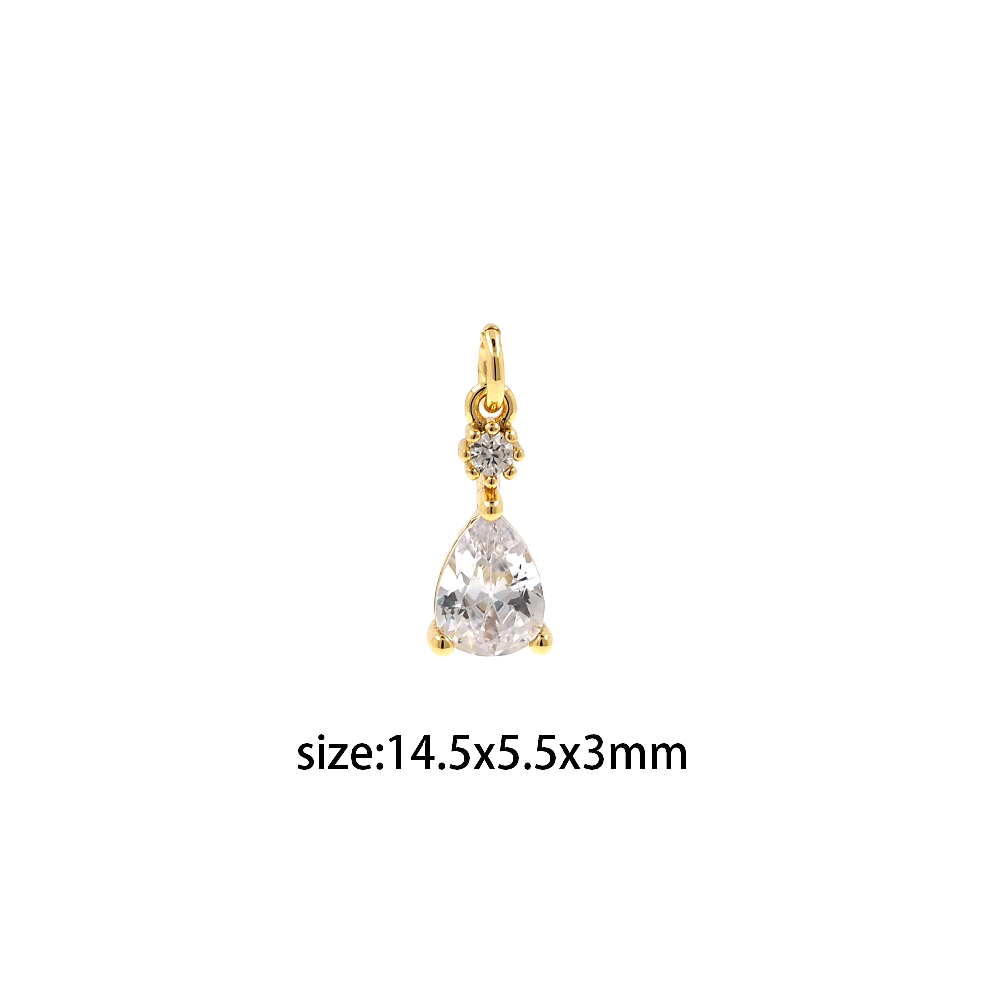 18K Gold Filled Teardrop Pendant,CZ Micro Pave Water Drop Charm Earrings Necklace for DIY Jewelry Making Supply