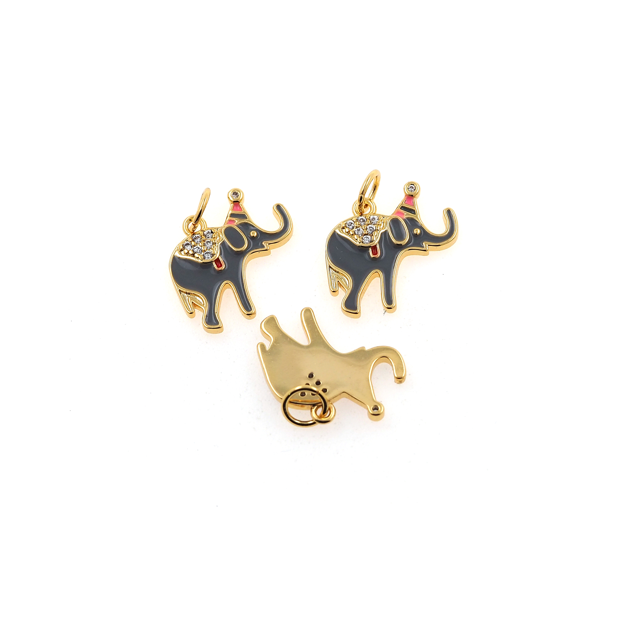 18K Gold Filled Elephant Pendant,Animal Charm,Enamel Elephant Earrings Necklace for DIY Jewelry Making Supply