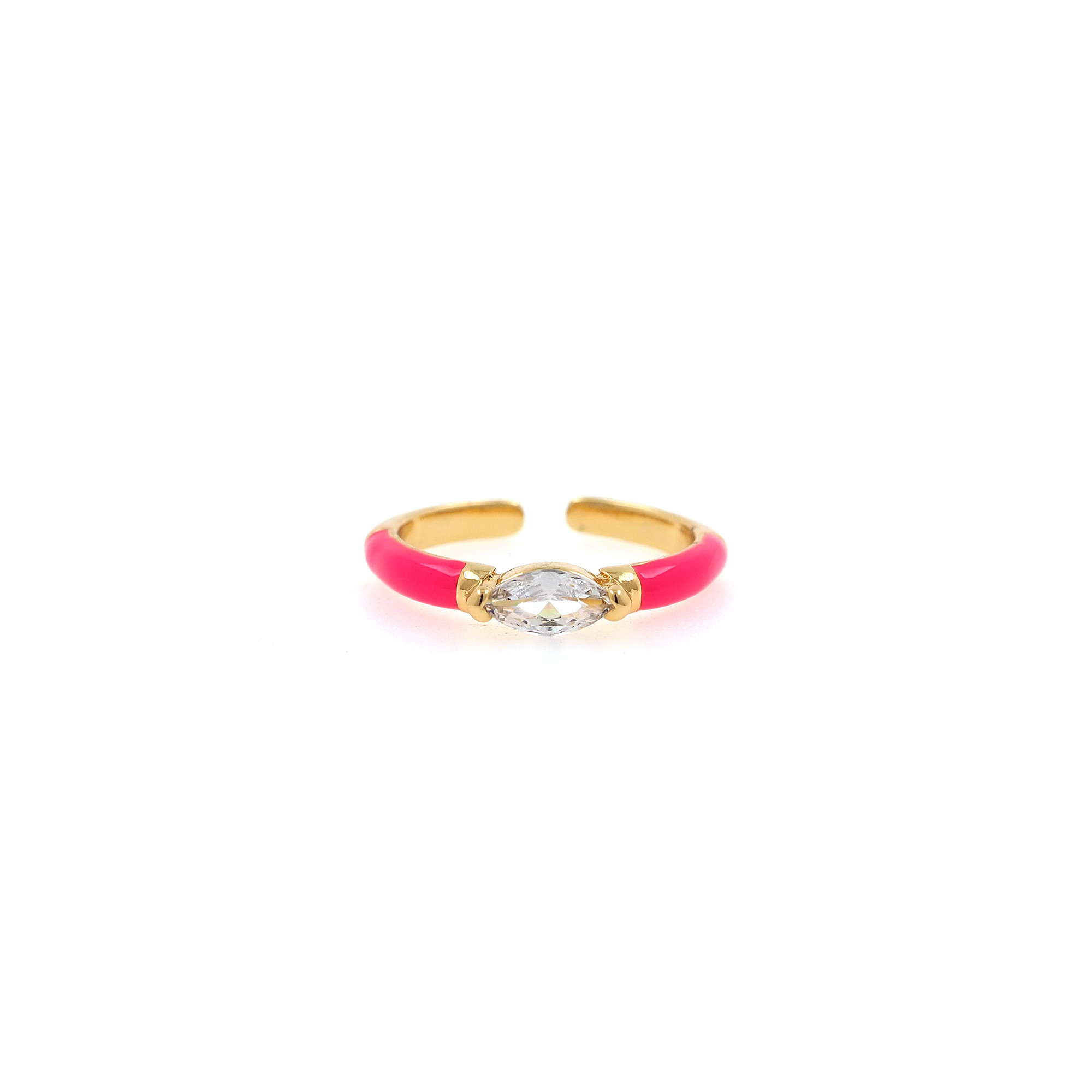 18K Gold Filled Enamel Thin Ring,Oval CZ Ring,Adjustable Ring,Minimalist Ring,Open Ring