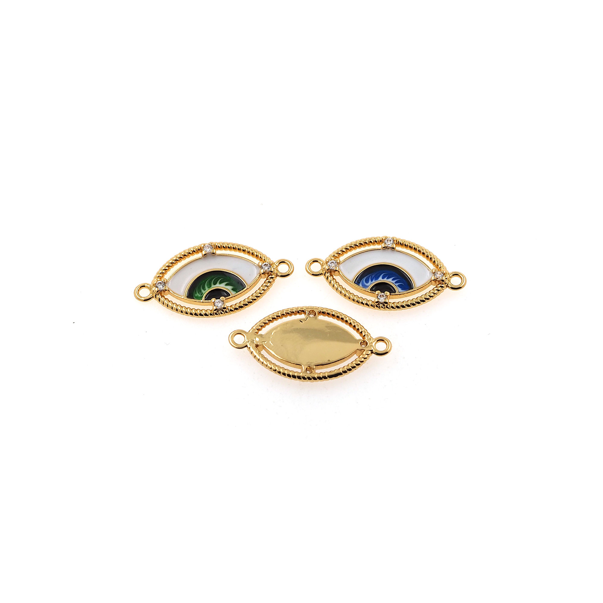 18K Gold Filled Evil Eye Connector,Enamel Amulet Charm Necklace Bracelet for DIY Jewelry Making Supply