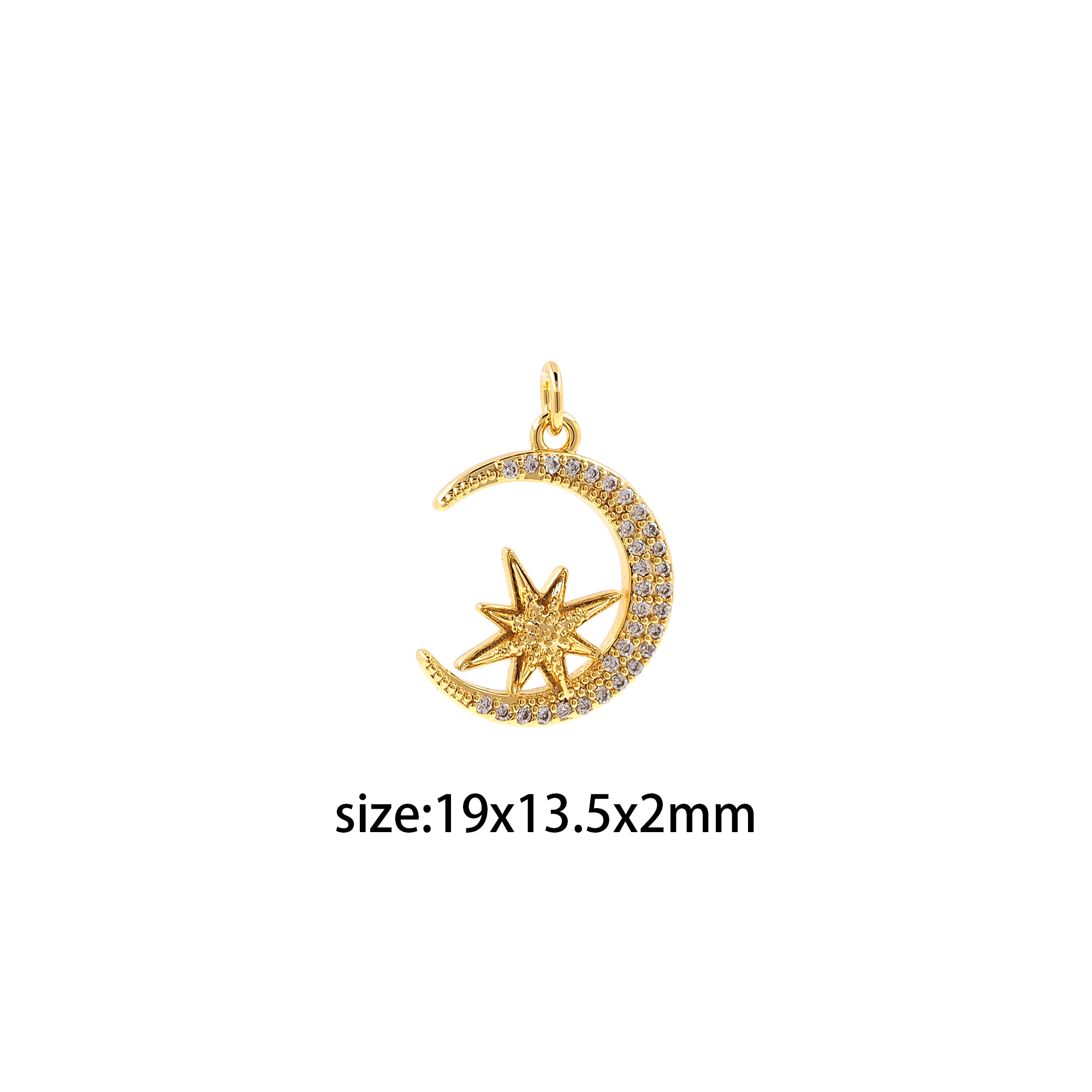 18K Gold Filled Star Moon Pendant,CZ Micro Pave Star Moon Charm Earrings Necklace for DIY Jewelry Making Supply