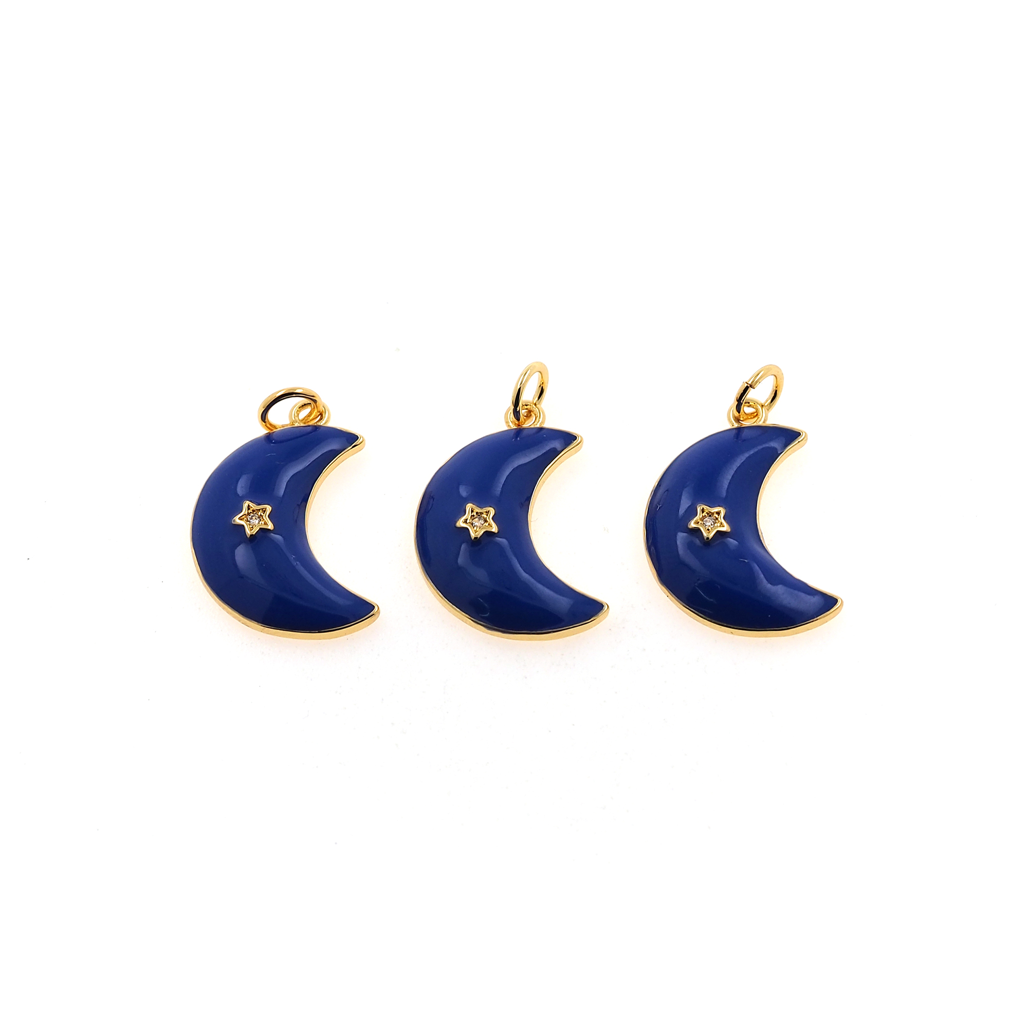 18K Gold Filled Moon Pendant,Enamel Moon Charm Earrings Necklace for DIY Jewelry Making Supply