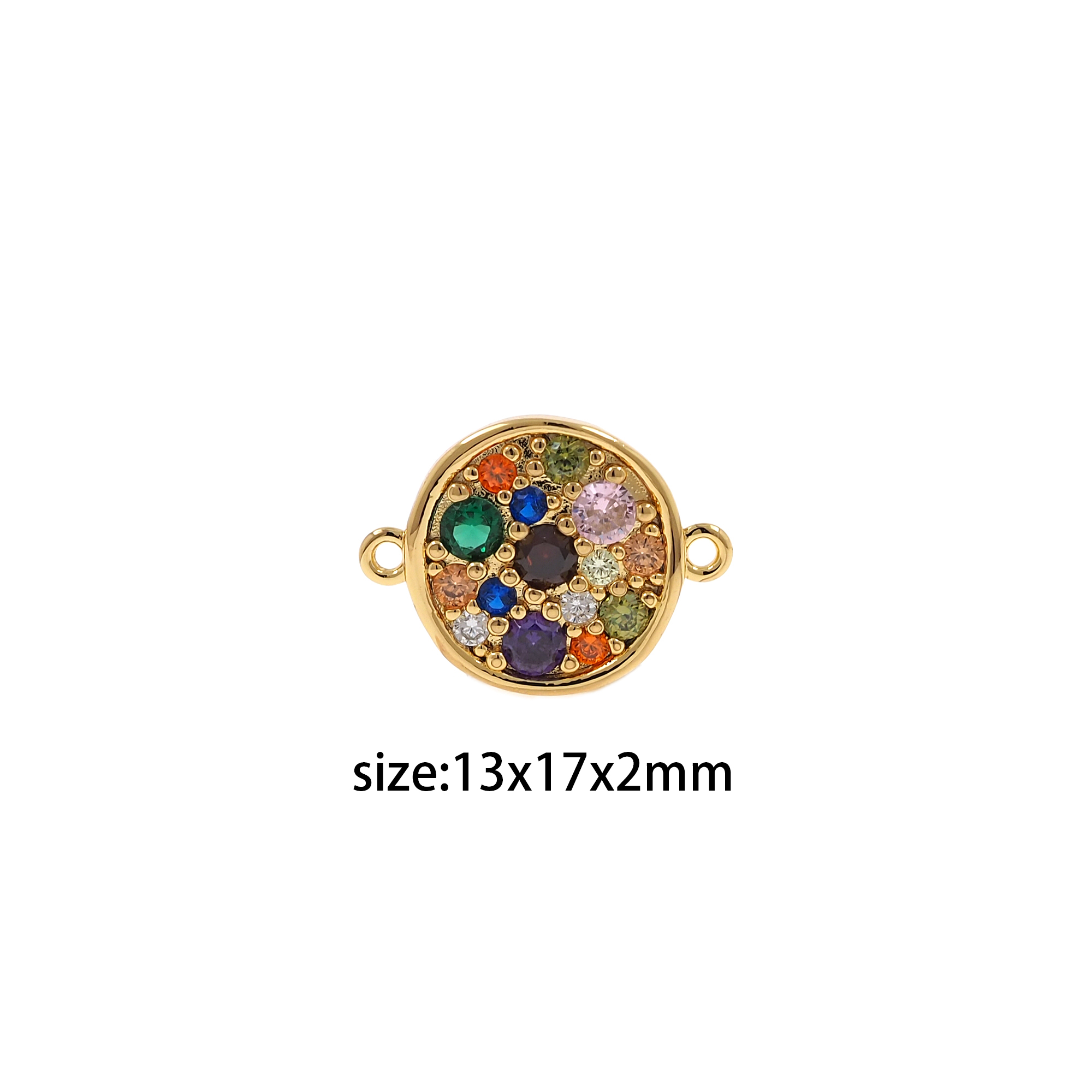 18K Gold Filled Round Connector,Colorful Zirconia Round Charm Necklace Bracelet for DIY Jewelry Making Supply
