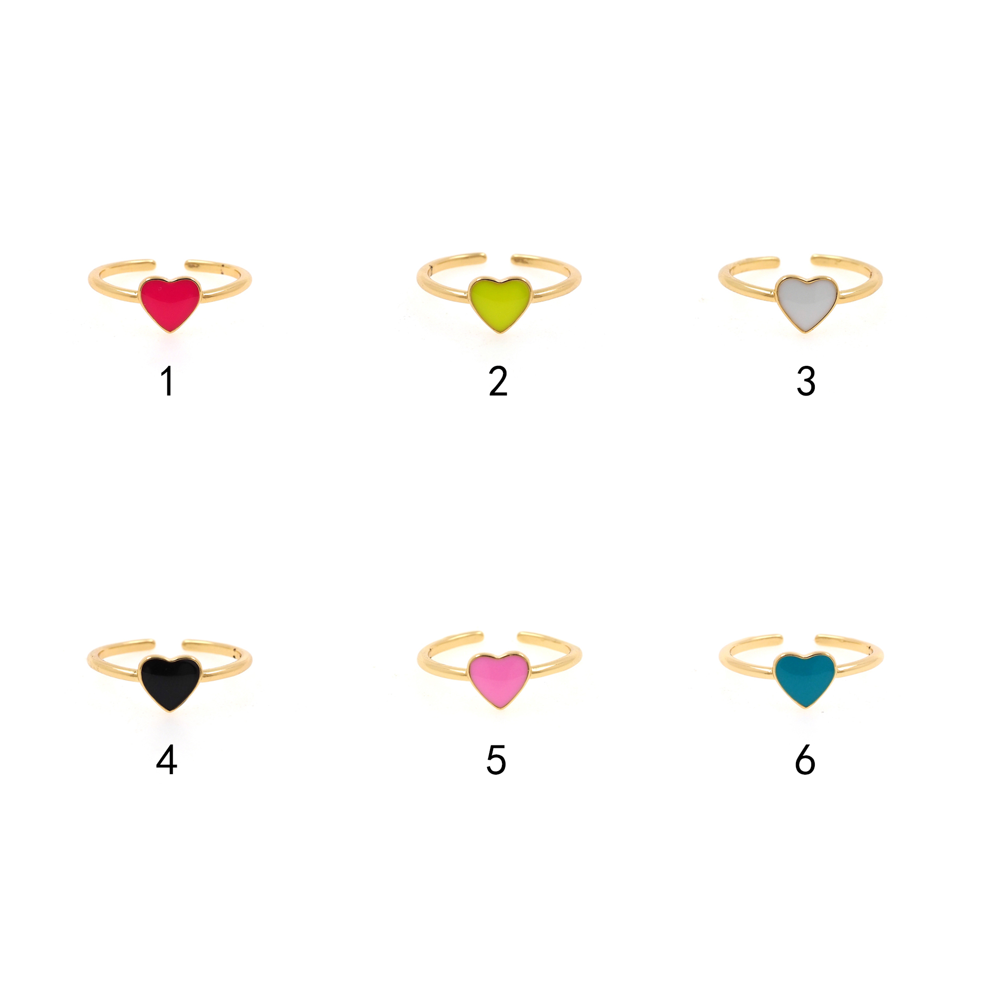 18K Gold Filled Heart Rings,Thin Ring,Enamel Ring,Adjustable Ring,Minimalist Ring,Open Ring