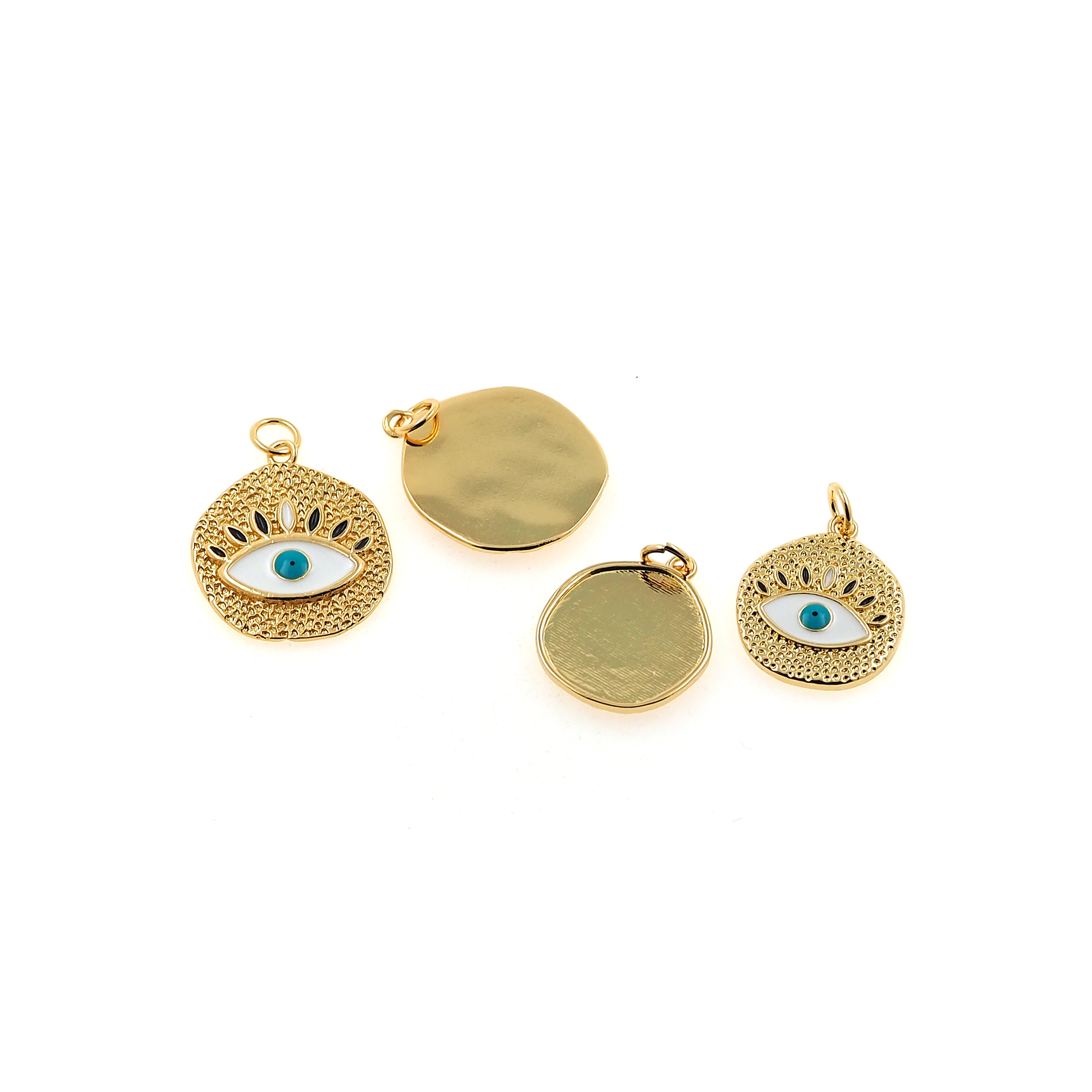18K Gold Filled Evil Eye Pendant,Amulet Charm,Enamel Coin Eye Earrings Necklace for DIY Jewelry Making Supply