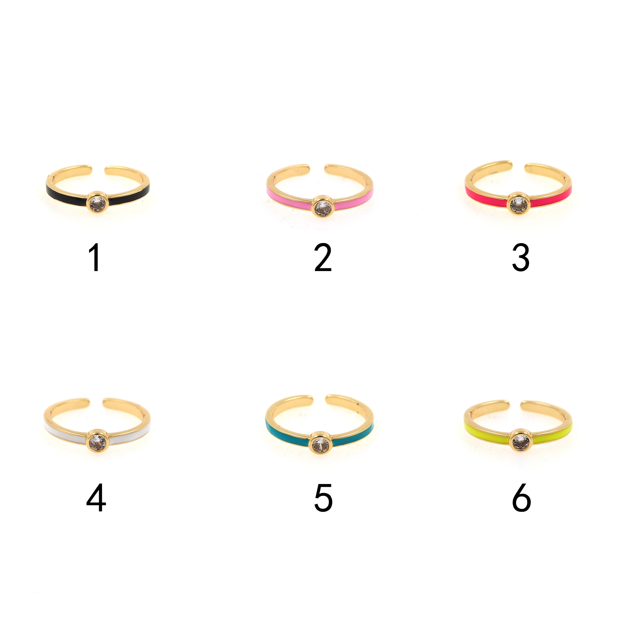 18K Gold Filled CZ Rings,Thin Ring,Enamel Ring,Adjustable Ring,Minimalist Ring,Open Ring
