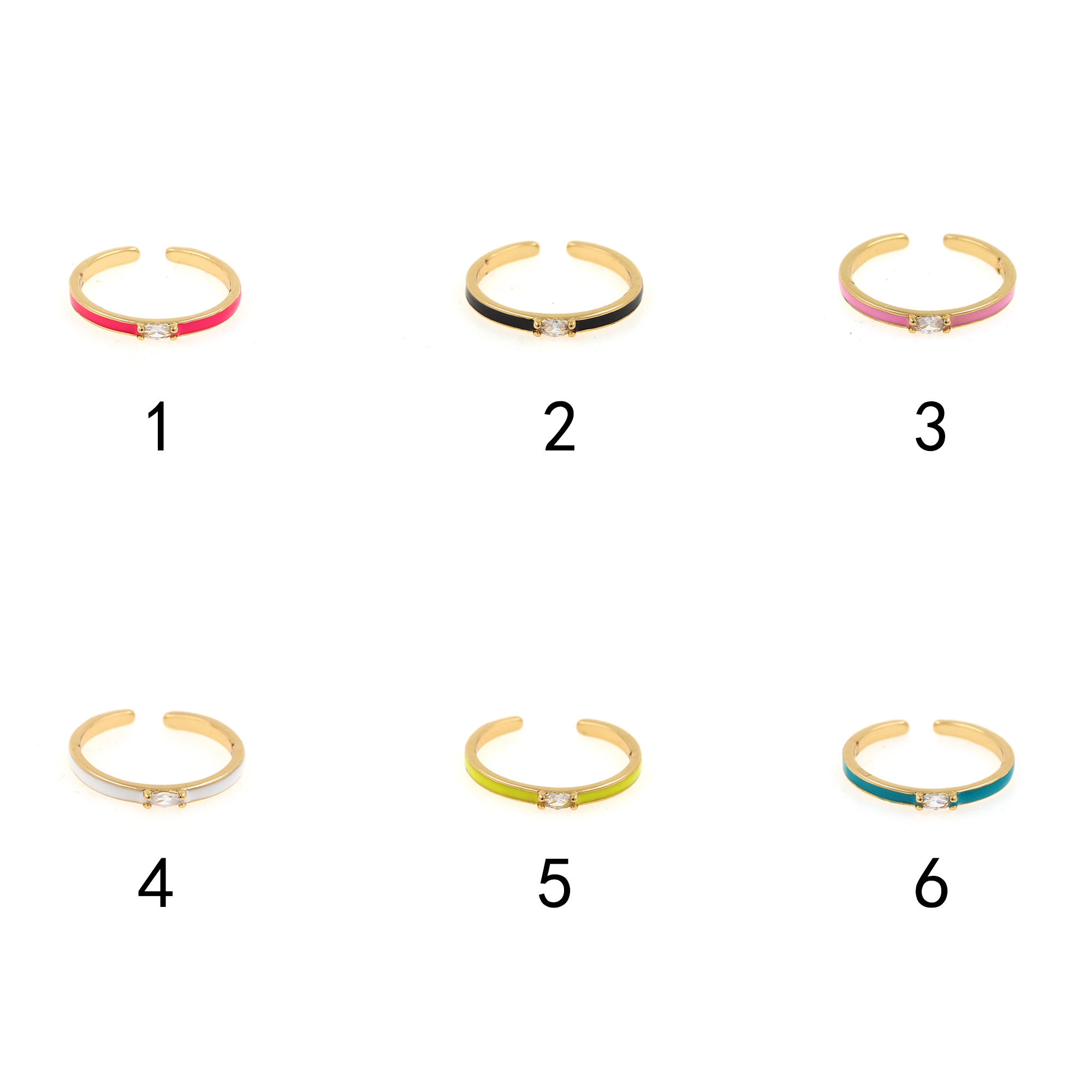 18K Gold Filled CZ Rings,Thin Ring,Enamel Ring,Adjustable Ring,Minimalist Ring,Open Ring
