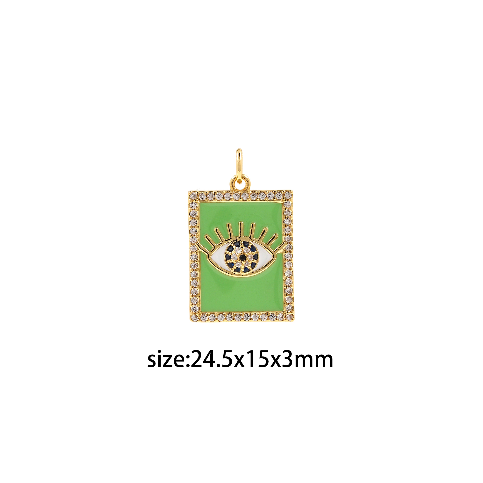 18K Gold Filled Rectangle Eye Pendant,Enamel Evil Eye Charm Earrings Necklace for DIY Jewelry Making Supply