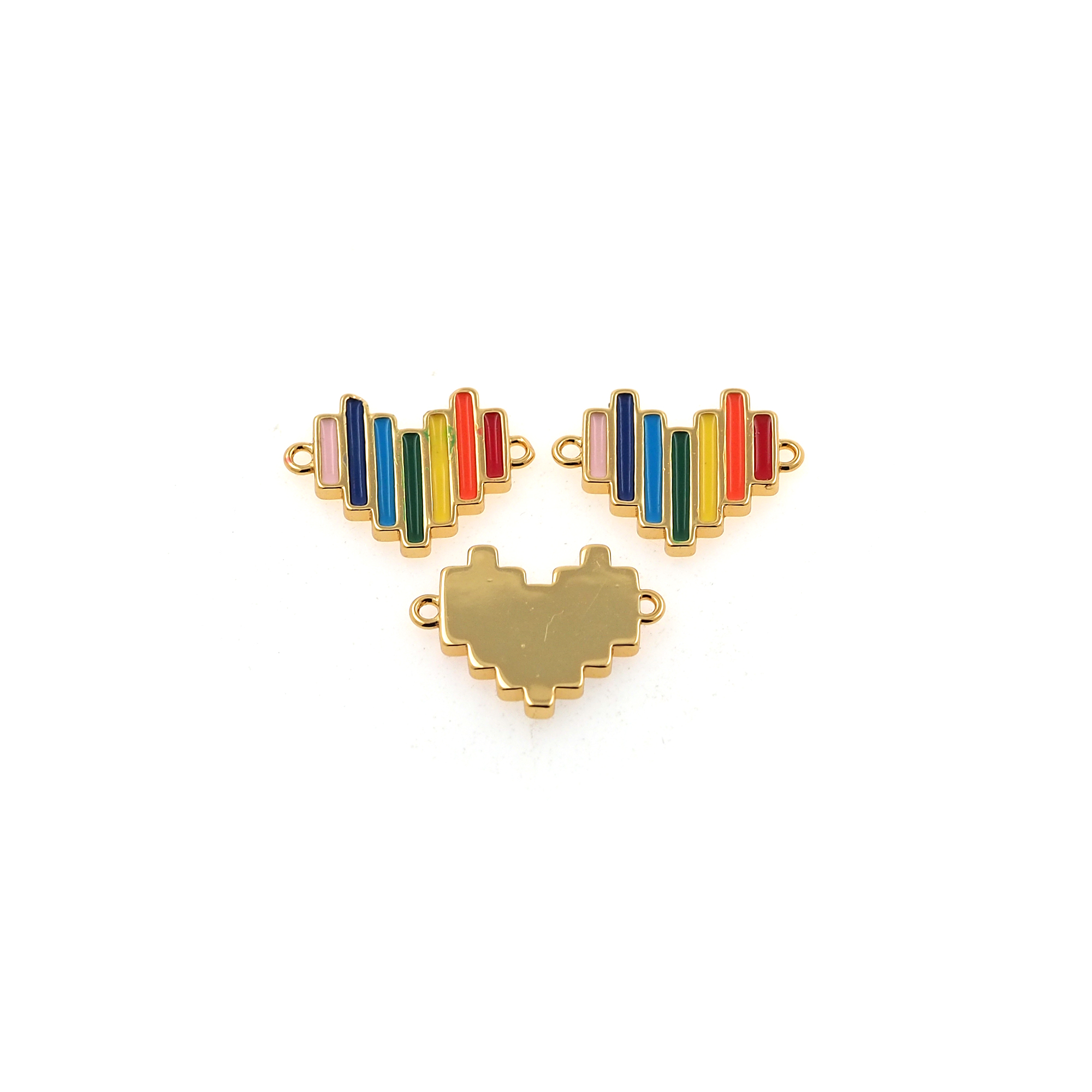 18K Gold Filled Heart Connector,Colorful Enamel Heart Charm Necklace Bracelet for DIY Jewelry Making Supply