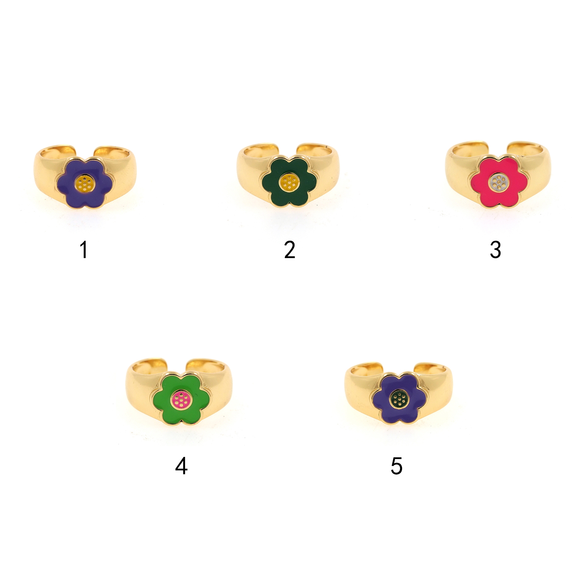 18K Gold Filled Flower Rings,Enamel Flower Ring,Adjustable Ring,Minimalist Ring,Open Ring