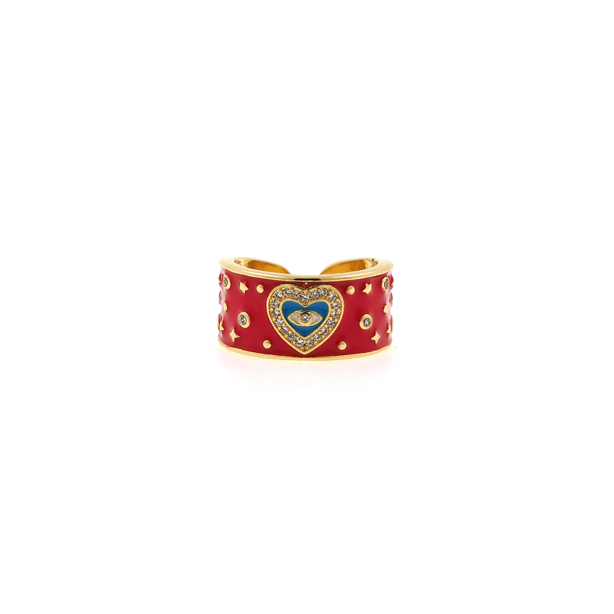18K Gold Filled Heart Eye Rings,Enamel Heart Ring,Adjustable Ring,Minimalist Ring,Open Ring