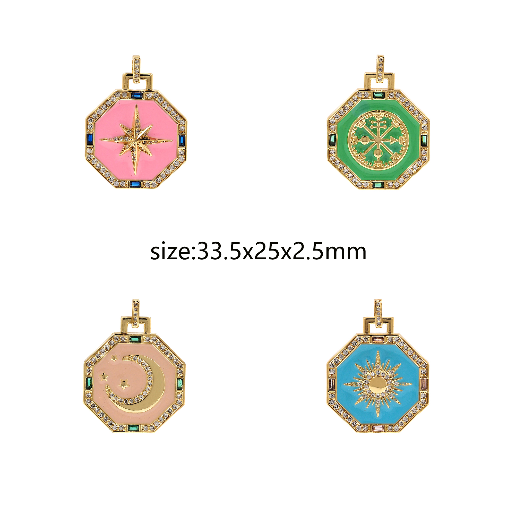 18K Gold Filled Moon Pendant,Enamel Celestial Charm Earrings Necklace for DIY Jewelry Making Supply