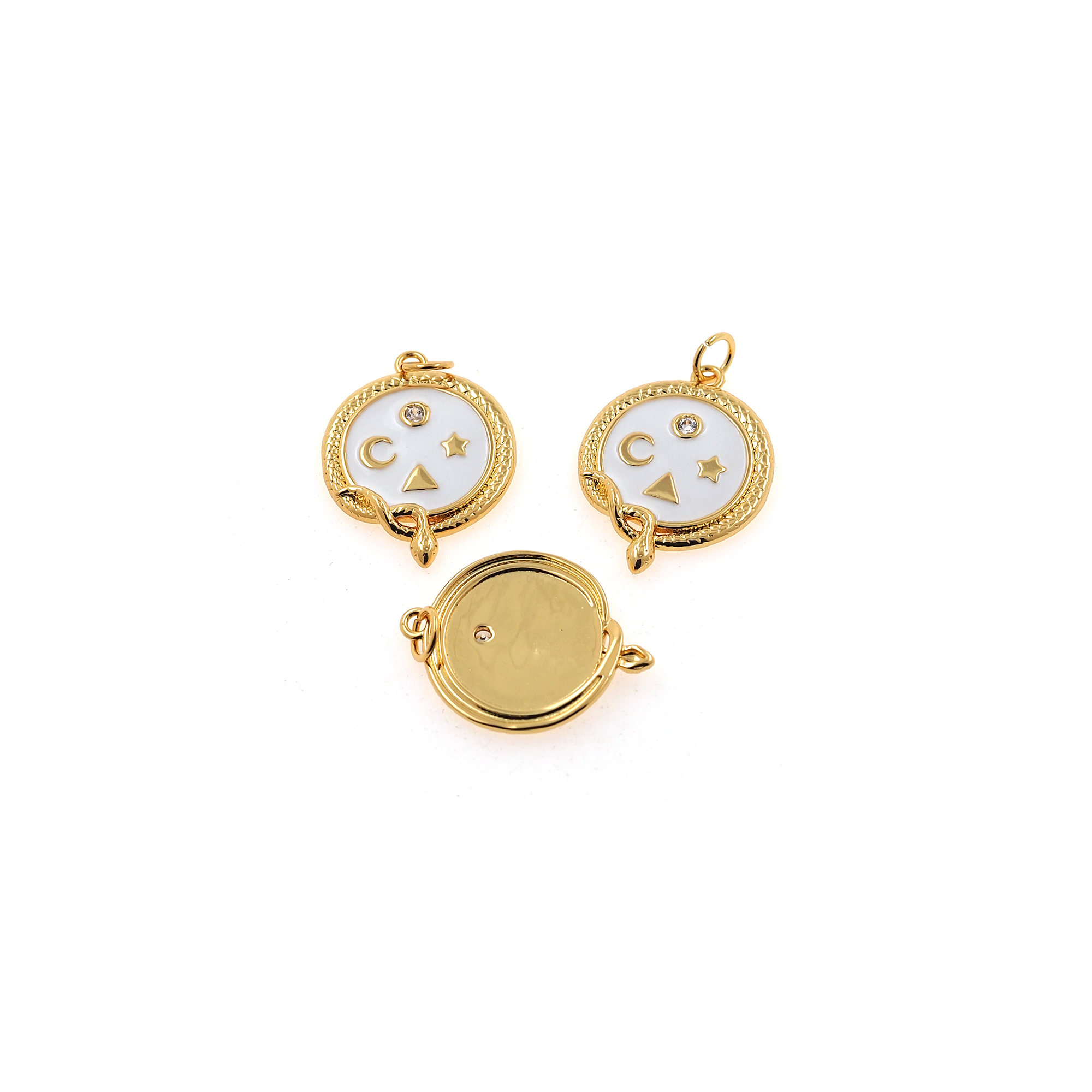 18K Gold Filled Moon Coin Pendant,Enamel Star Moon Charm Earrings Necklace for DIY Jewelry Making Supply