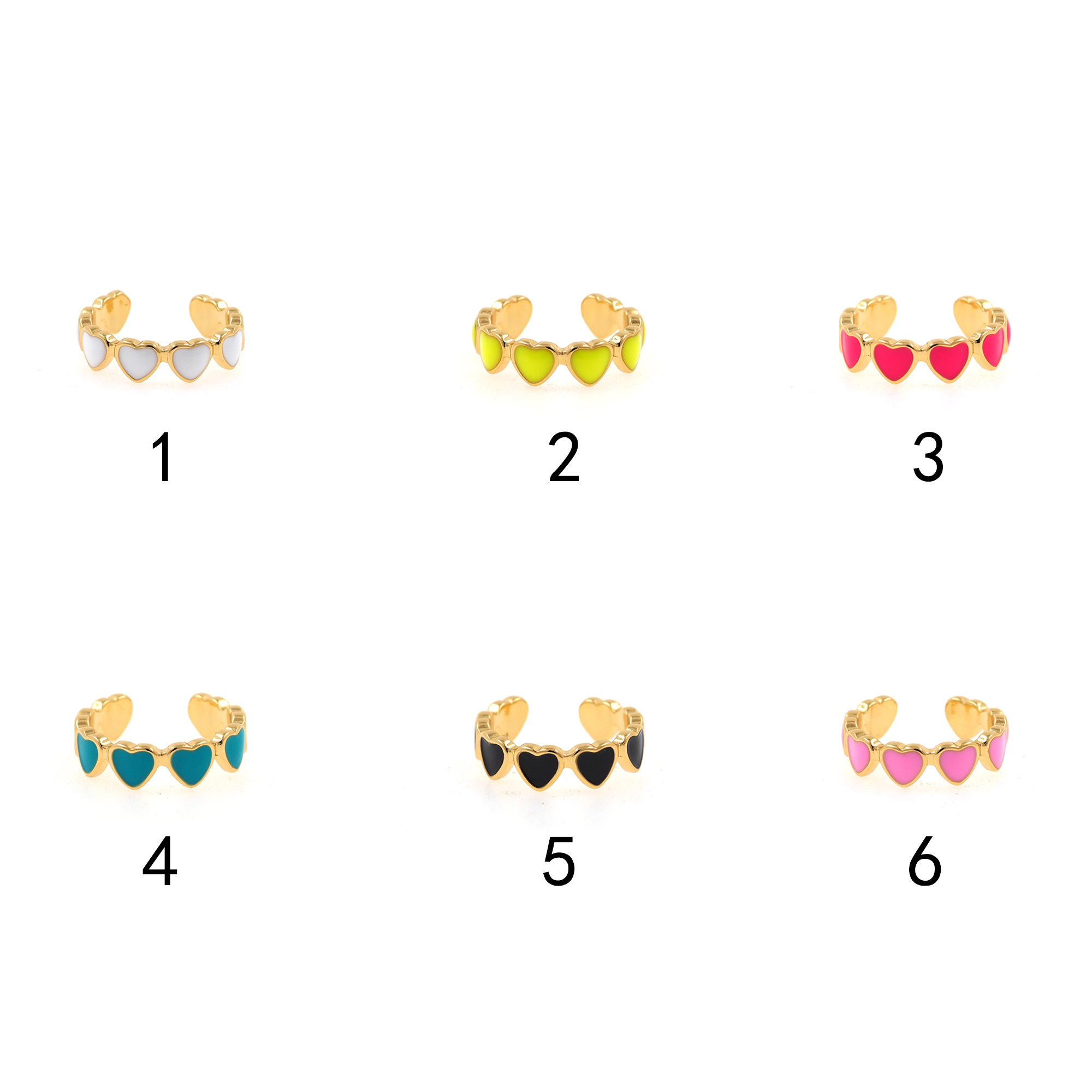 18K Gold Filled Heart Rings,Enamel Heart Ring,Adjustable Ring,Minimalist Ring,Open Ring