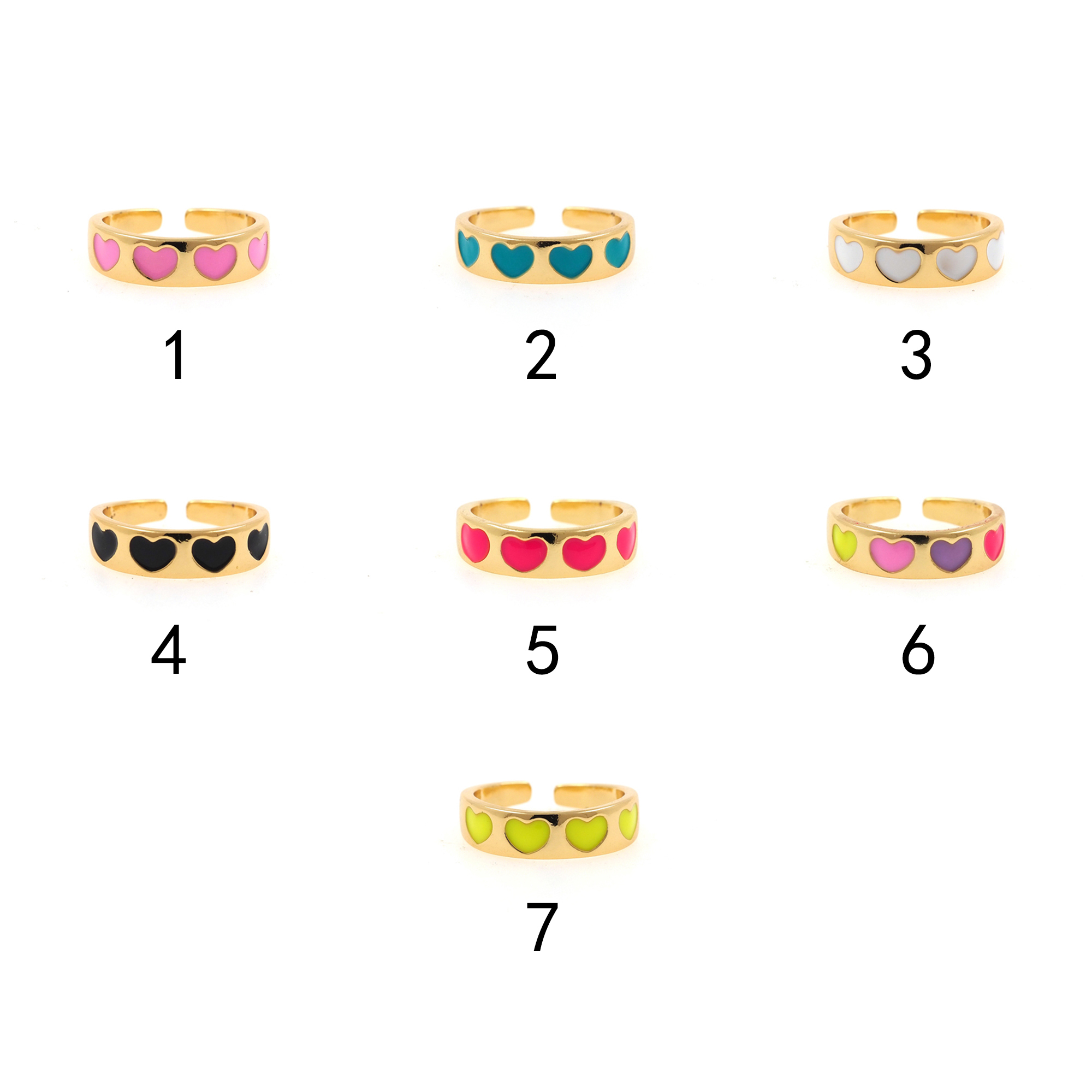 18K Gold Filled Heart Rings,Enamel Heart Ring,Adjustable Ring,Minimalist Ring,Open Ring