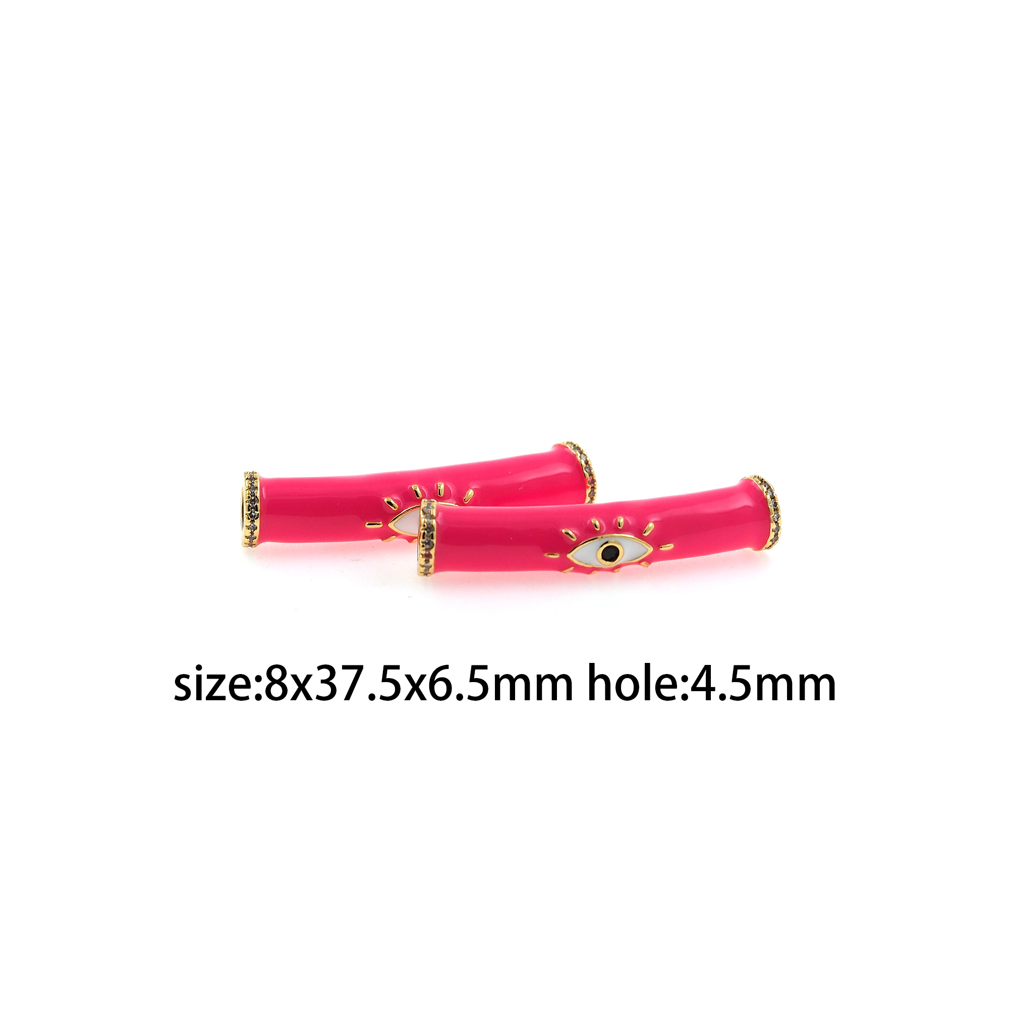 18K Gold Filled Evil Eye Tube Spacer Beads,Evil Eye Bead,Enamel Long Tube Beads for Bracelet Jewelry Necklace Making Supply