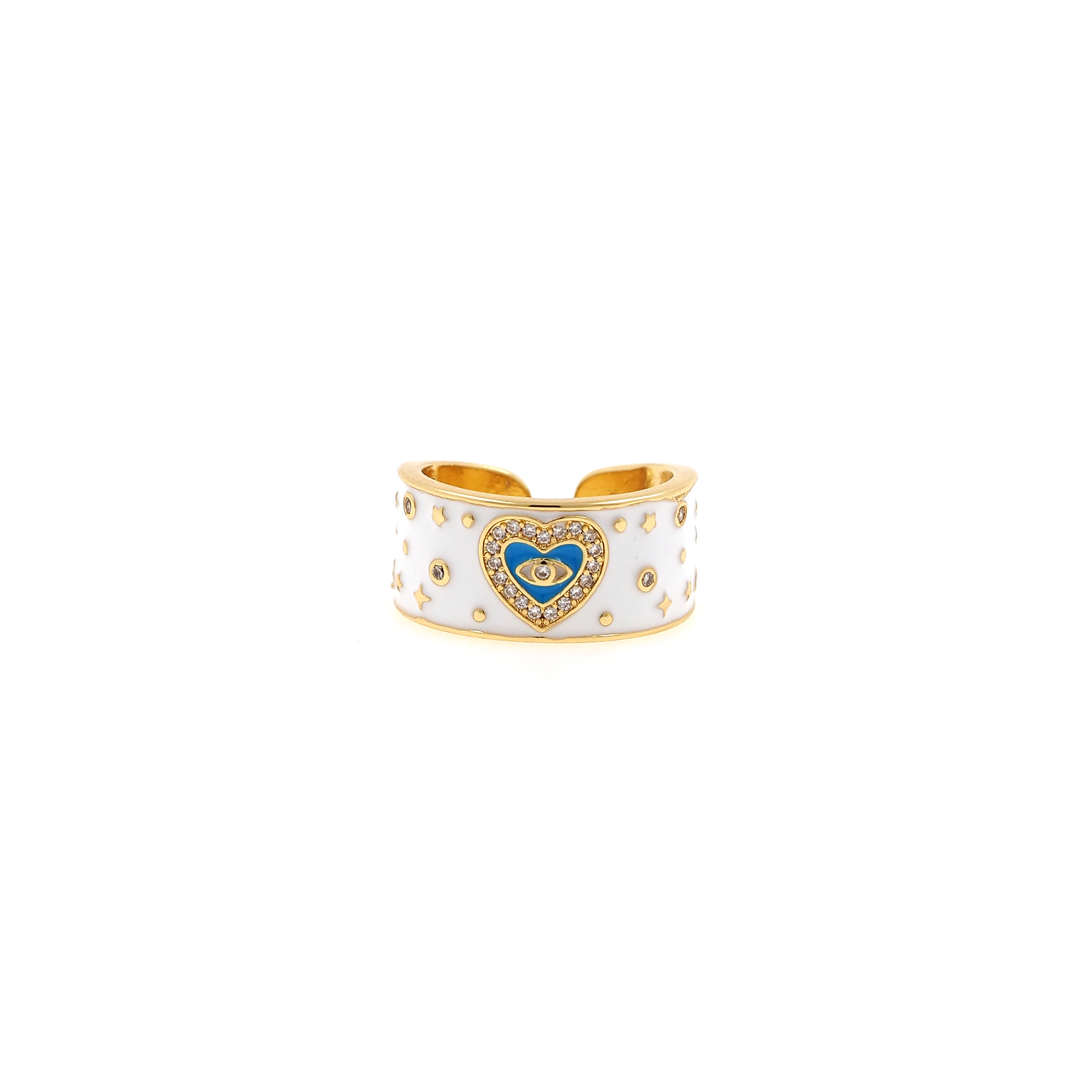 18K Gold Filled Heart Eye Rings,Enamel Heart Ring,Adjustable Ring,Minimalist Ring,Open Ring