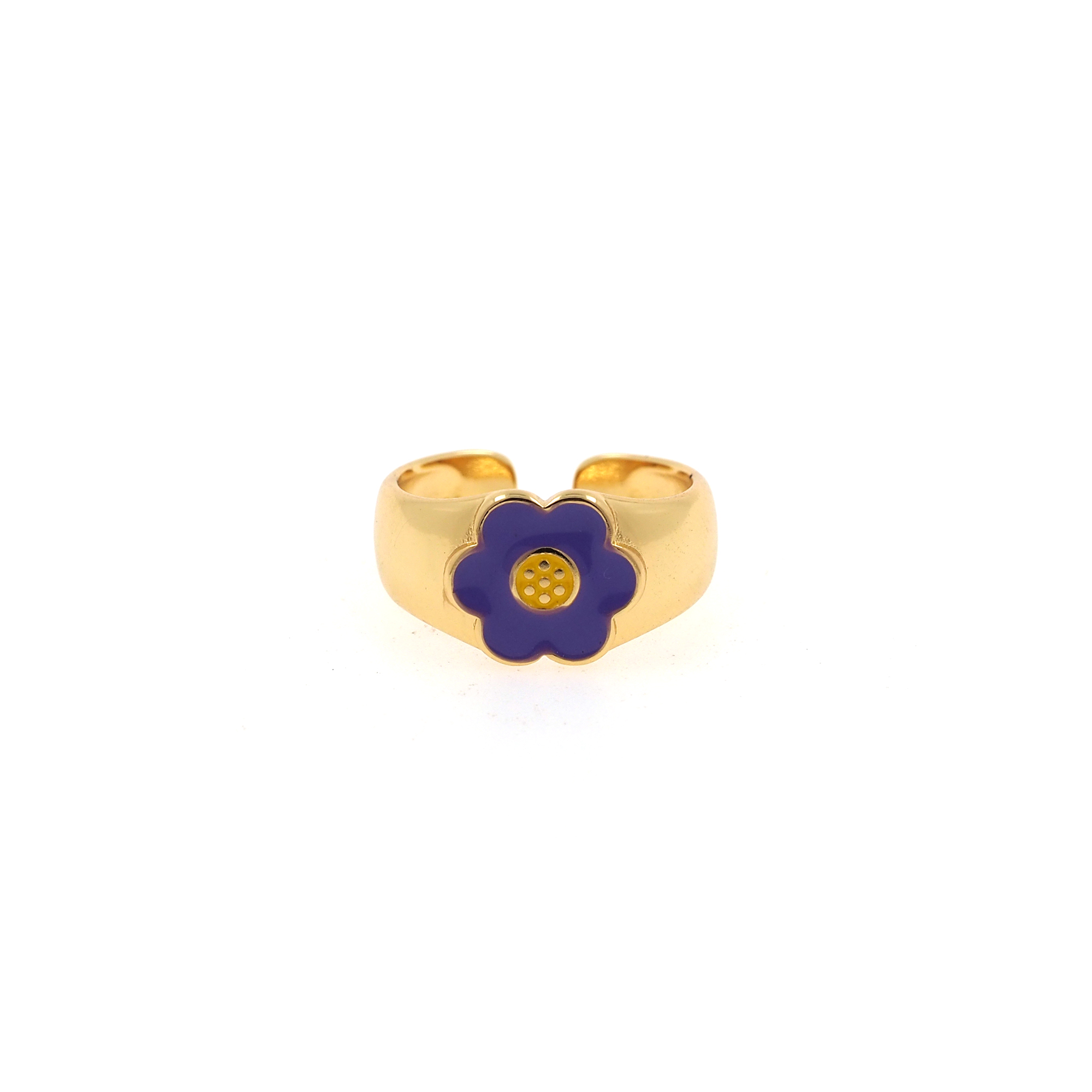 18K Gold Filled Flower Rings,Enamel Flower Ring,Adjustable Ring,Minimalist Ring,Open Ring