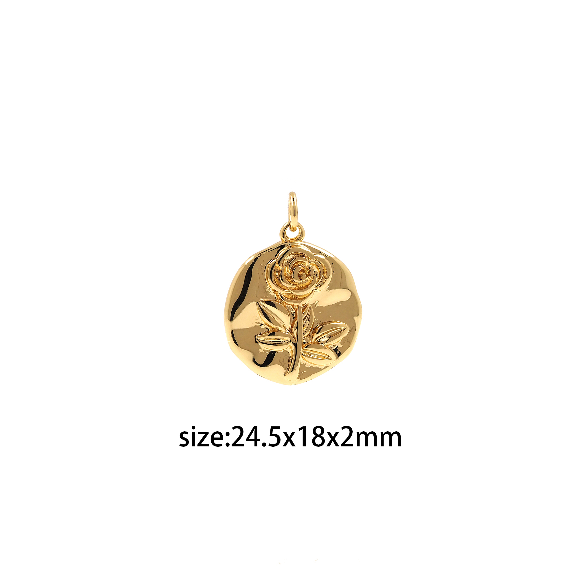 18K Gold Filled Rose Coin Pendant,Flower Charm,Dainty Rose Earrings Necklace for DIY Jewelry Making Supply