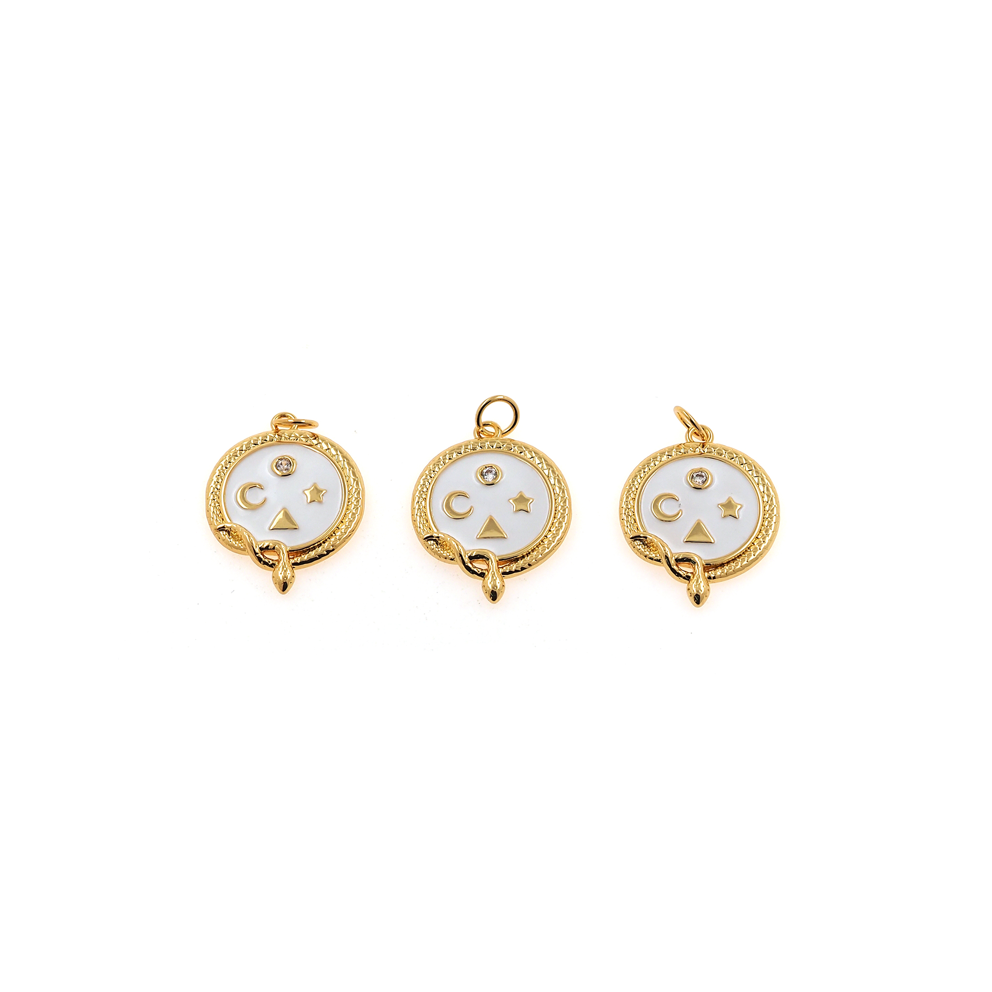 18K Gold Filled Moon Coin Pendant,Enamel Star Moon Charm Earrings Necklace for DIY Jewelry Making Supply