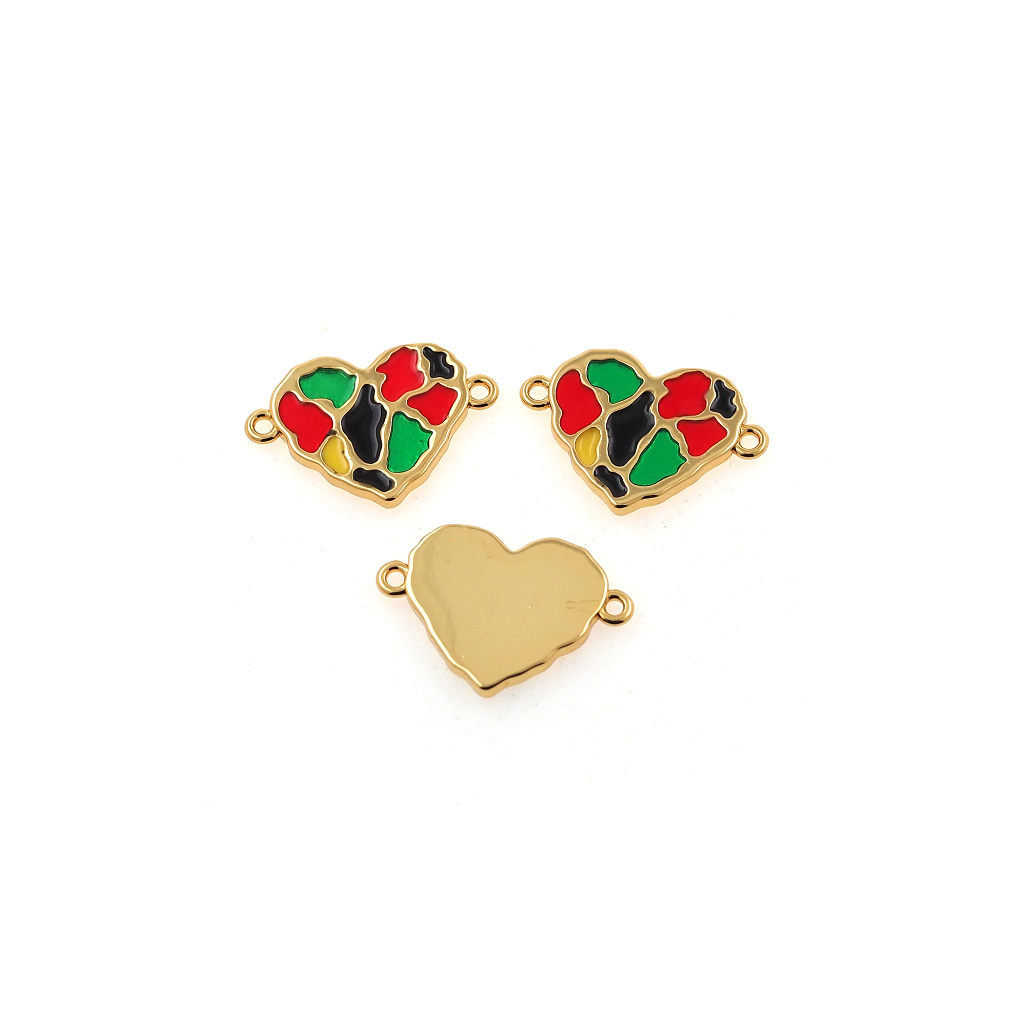 18K Gold Filled Heart Connector,Colorful Enamel Heart Charm Necklace Bracelet for DIY Jewelry Making Supply