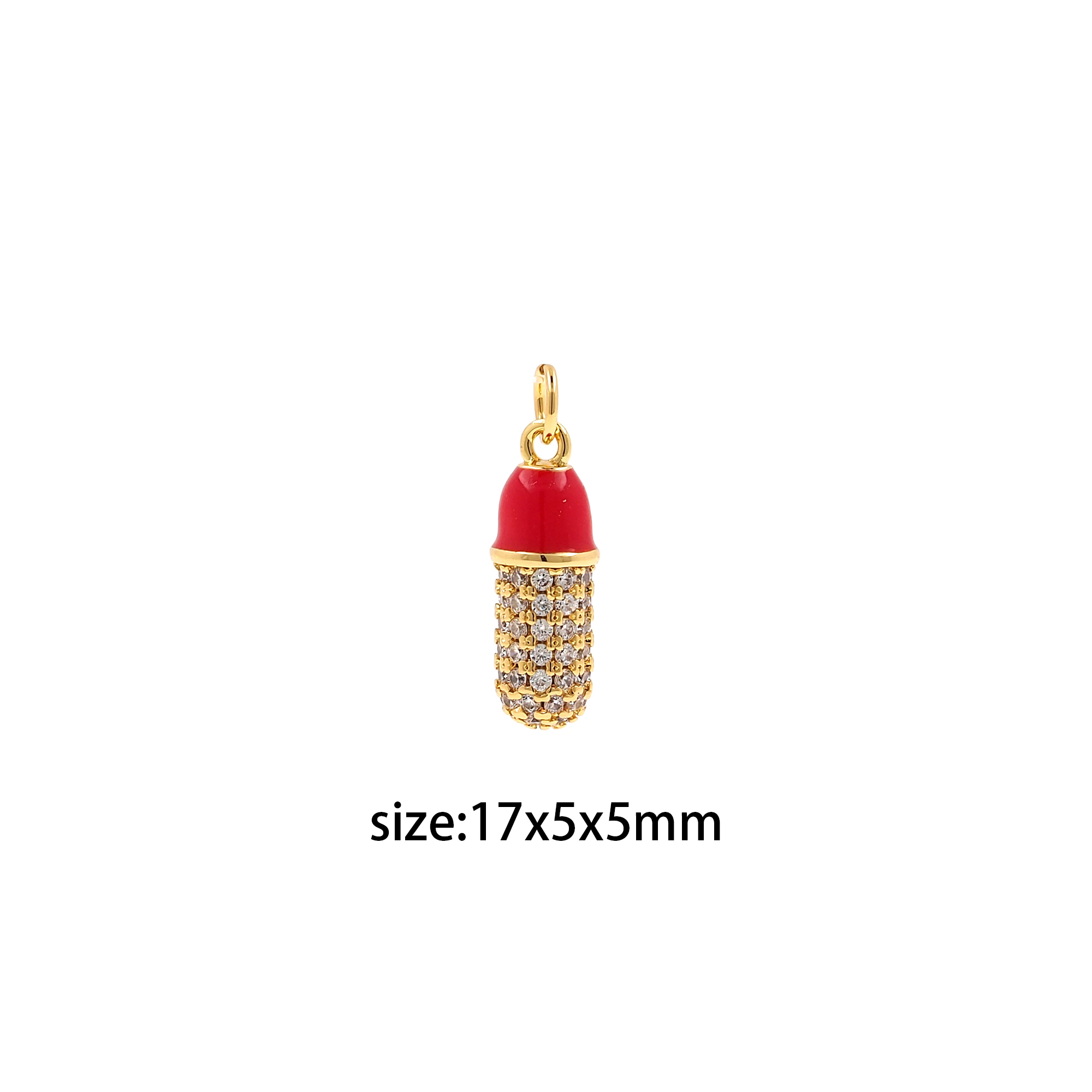 18K Gold Filled Enamel Pill Pendant,CZ Micro Pave Capsule Charm Earrings Necklace for DIY Jewelry Making Supply
