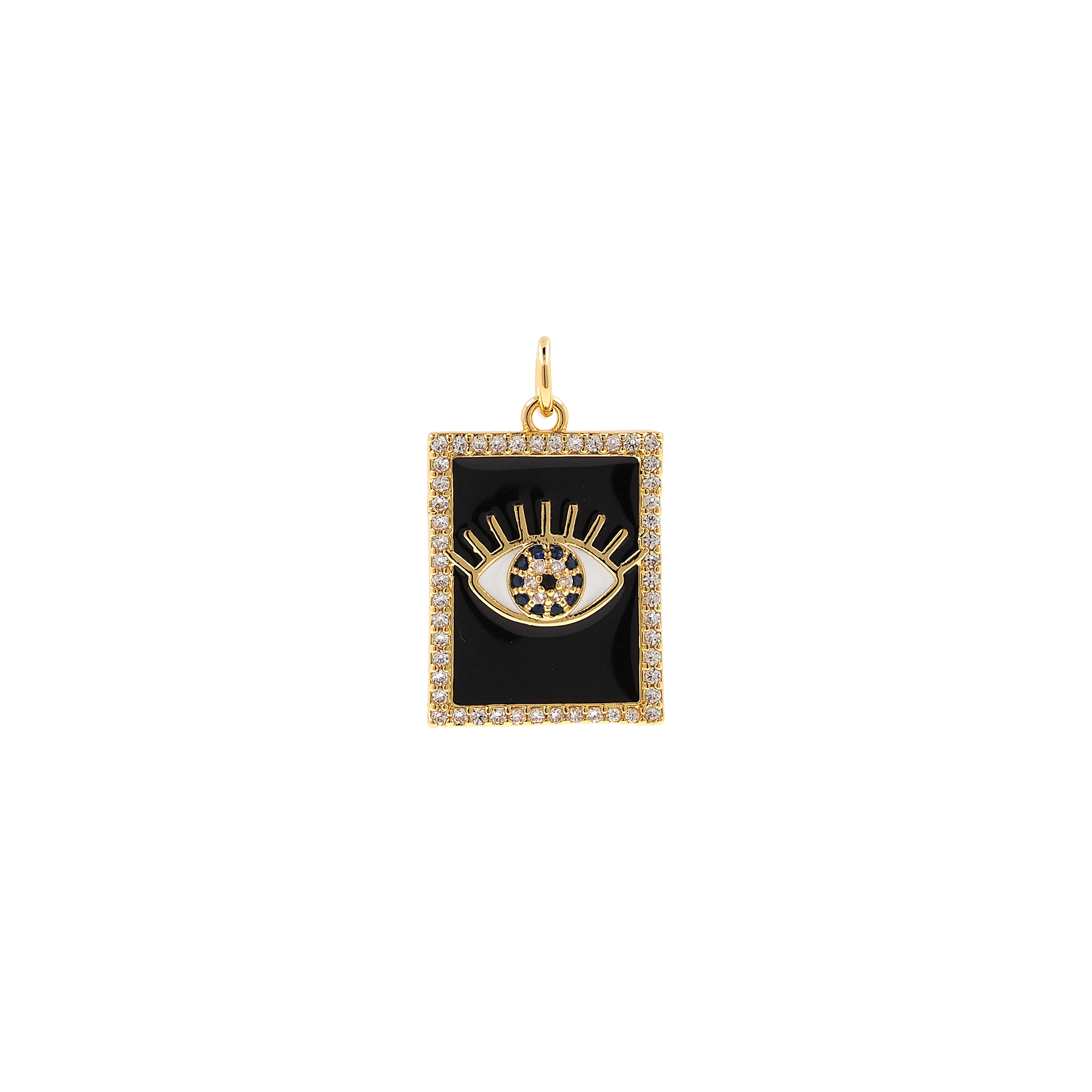 18K Gold Filled Rectangle Eye Pendant,Enamel Evil Eye Charm Earrings Necklace for DIY Jewelry Making Supply