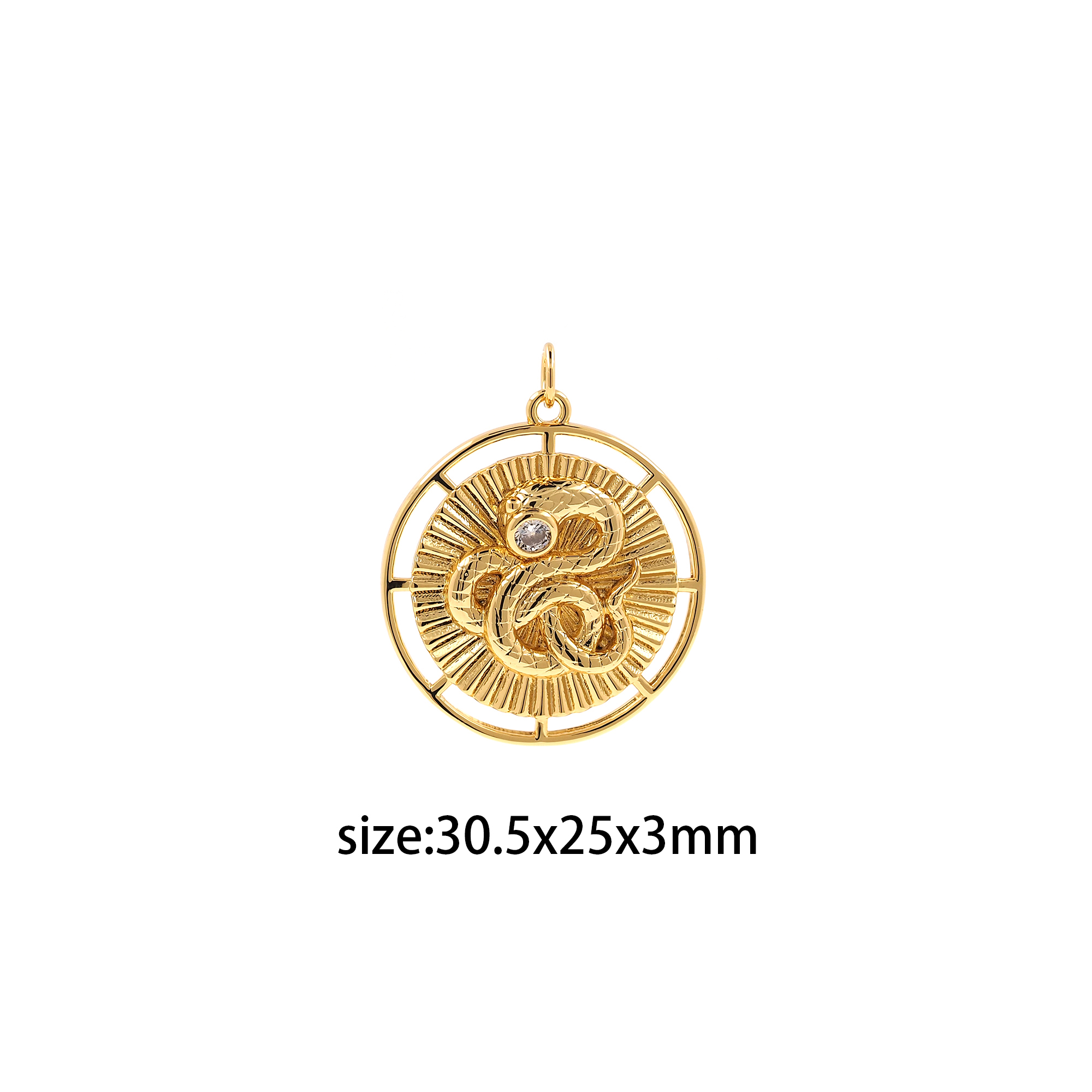 18K Gold Filled Snake Pendant,Reptile Charm,CZ Micro Pave Snake Coin Earrings Necklace for DIY Jewelry Making Supply