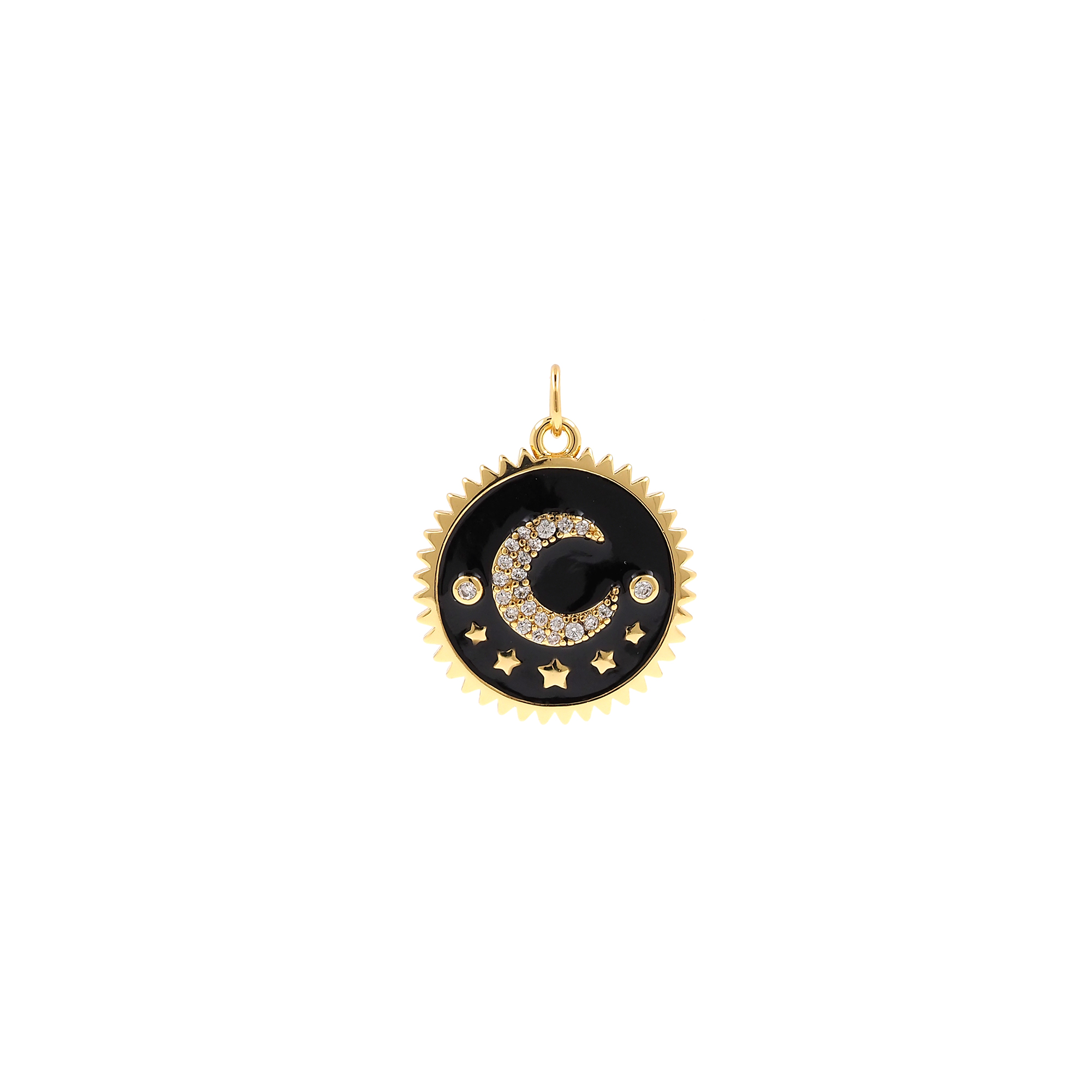Enamel Moon Coin Pendant,18K Gold Filled Moon Charm Earrings Necklace for DIY Jewelry Making Supply