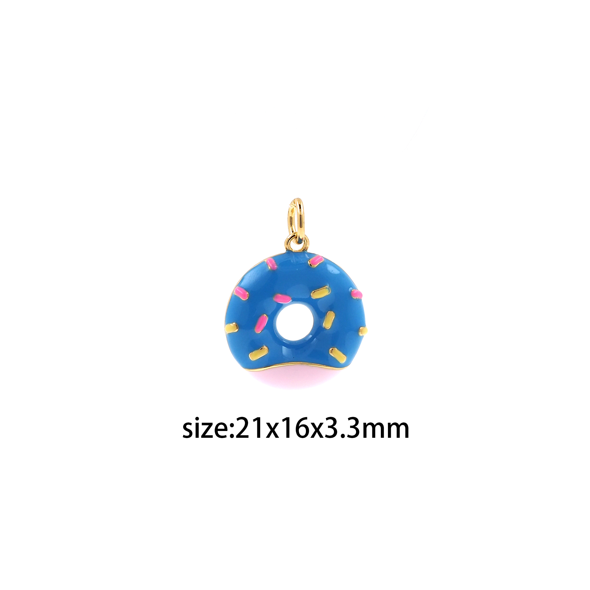 18K Gold Filled Doughnut Pendant,Food Charm,Enamel Donut Earrings Necklace for DIY Jewelry Making Supply